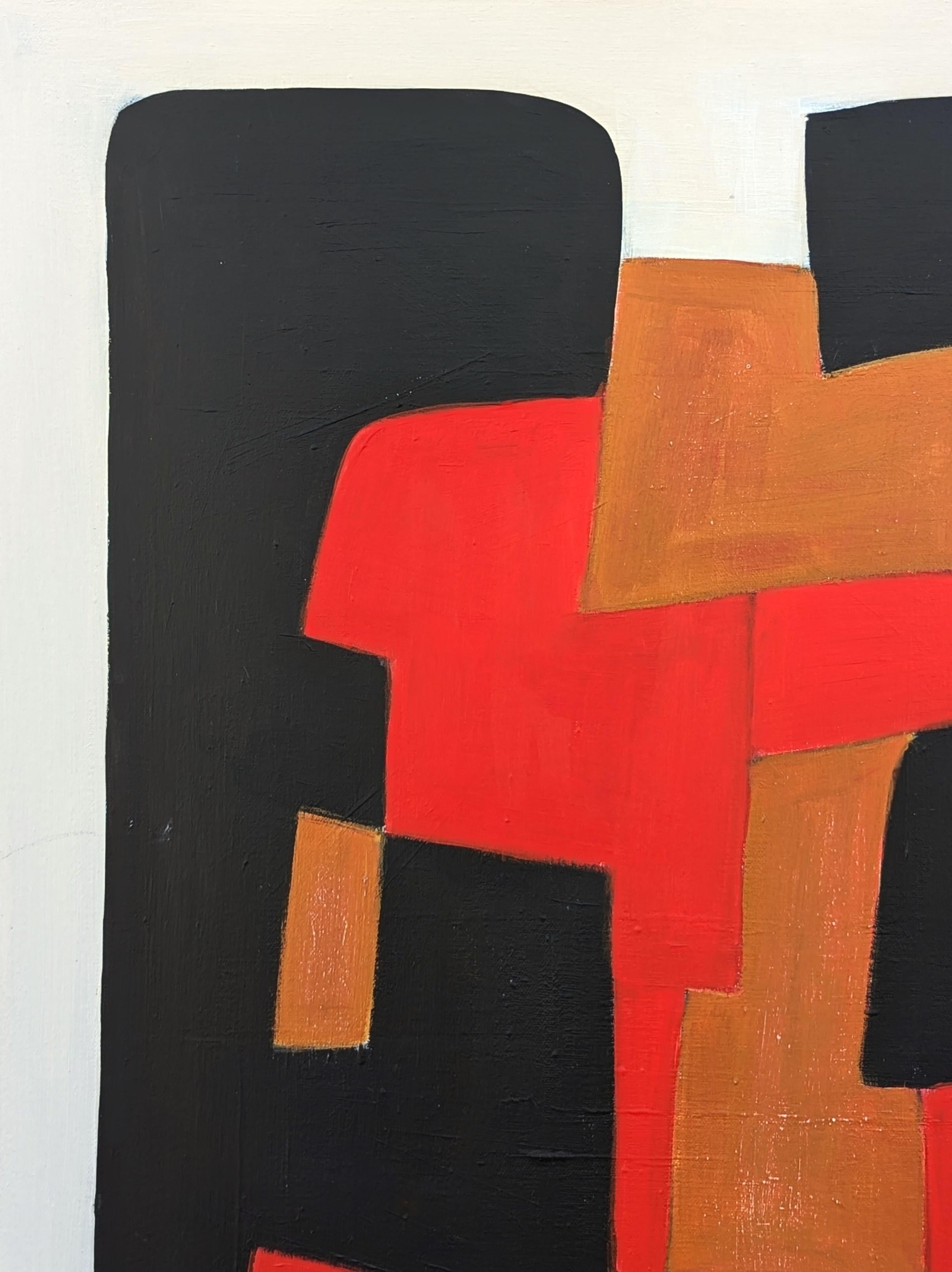 Contemporary Red, Brown, Tan, and Black Geometric Hard-Edge Abstract Painting 1 im Angebot 2