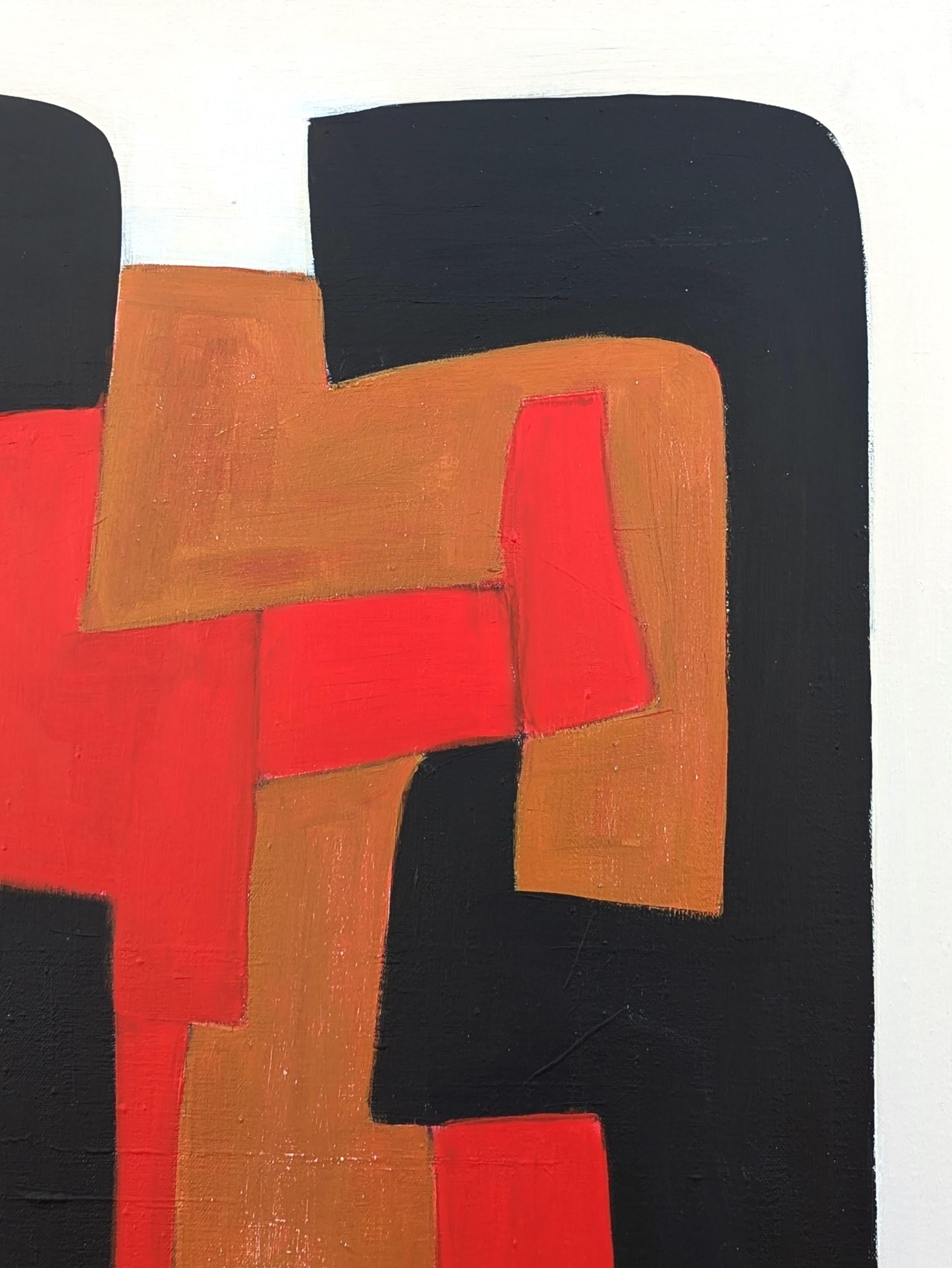 Contemporary Red, Brown, Tan, and Black Geometric Hard-Edge Abstract Painting 1 im Angebot 3