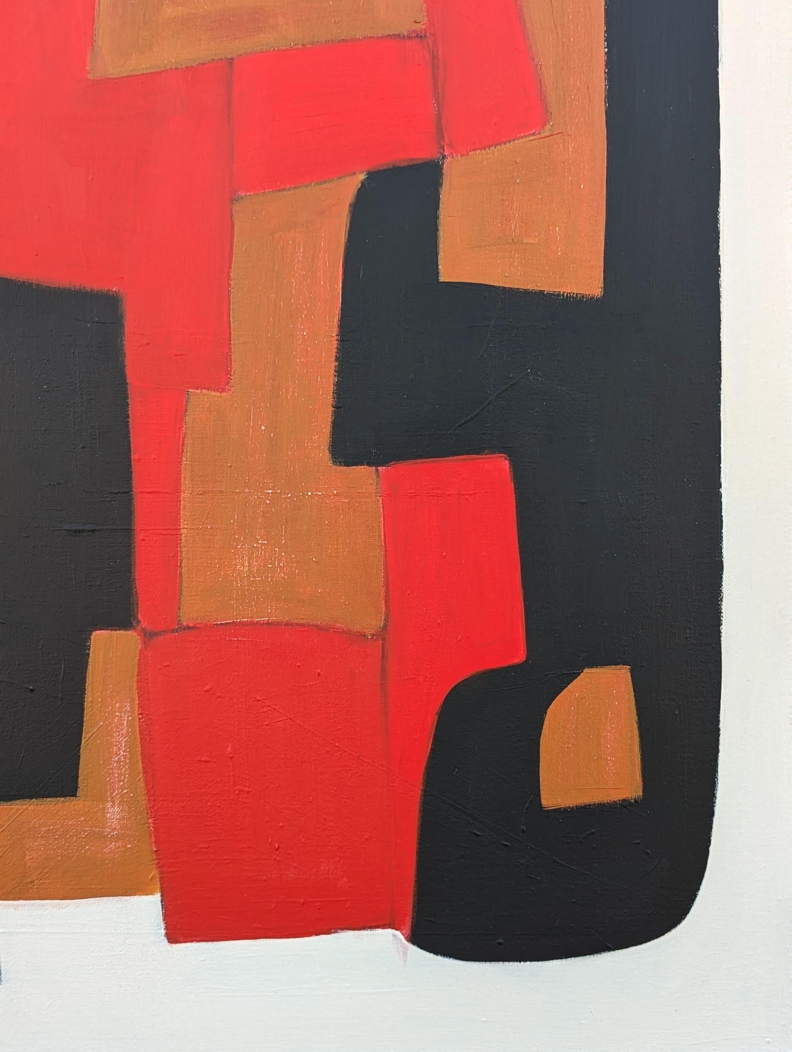 Contemporary Red, Brown, Tan, and Black Geometric Hard-Edge Abstract Painting 1 im Angebot 4