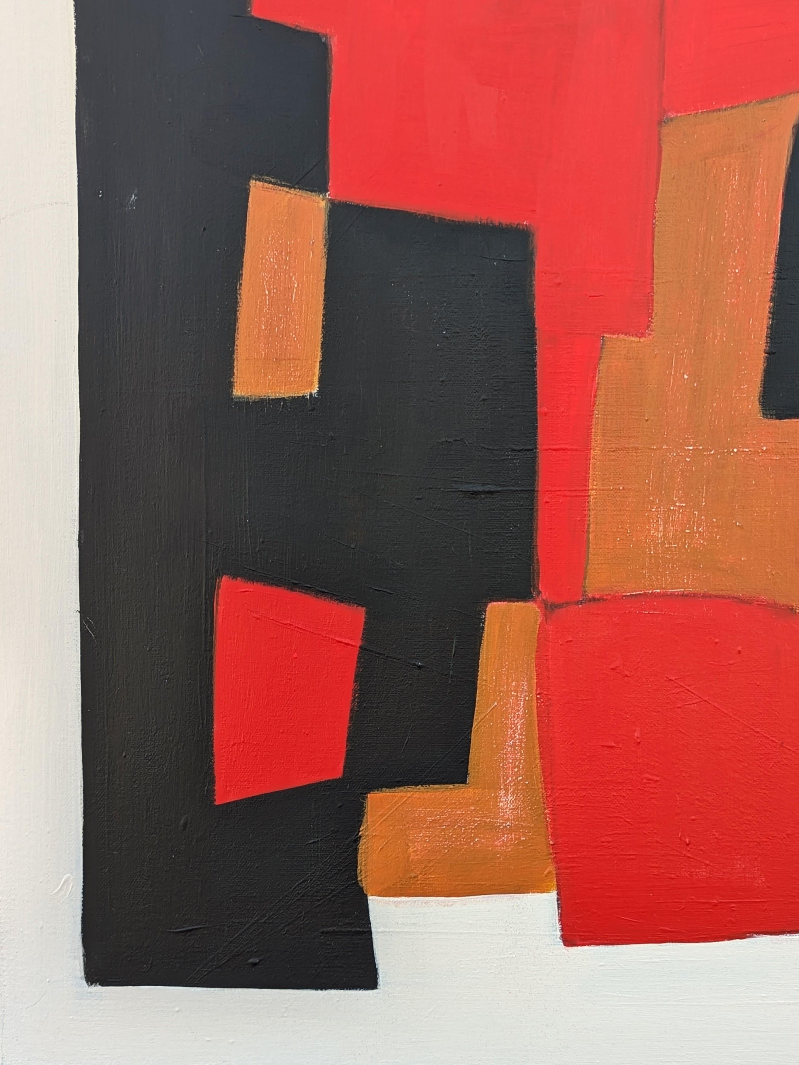 Contemporary Red, Brown, Tan, and Black Geometric Hard-Edge Abstract Painting 1 im Angebot 5