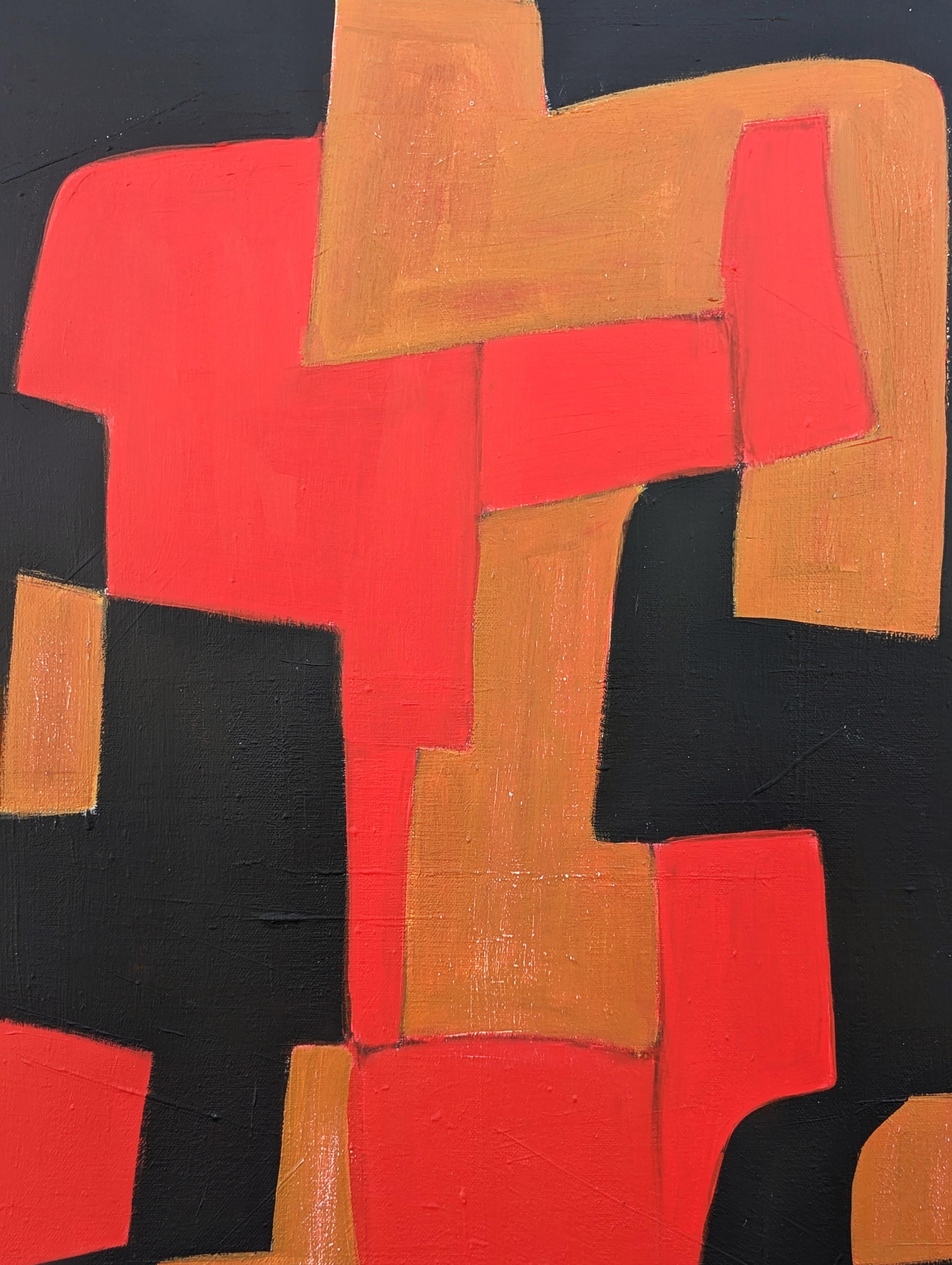 Contemporary Red, Brown, Tan, and Black Geometric Hard-Edge Abstract Painting 1 im Angebot 6