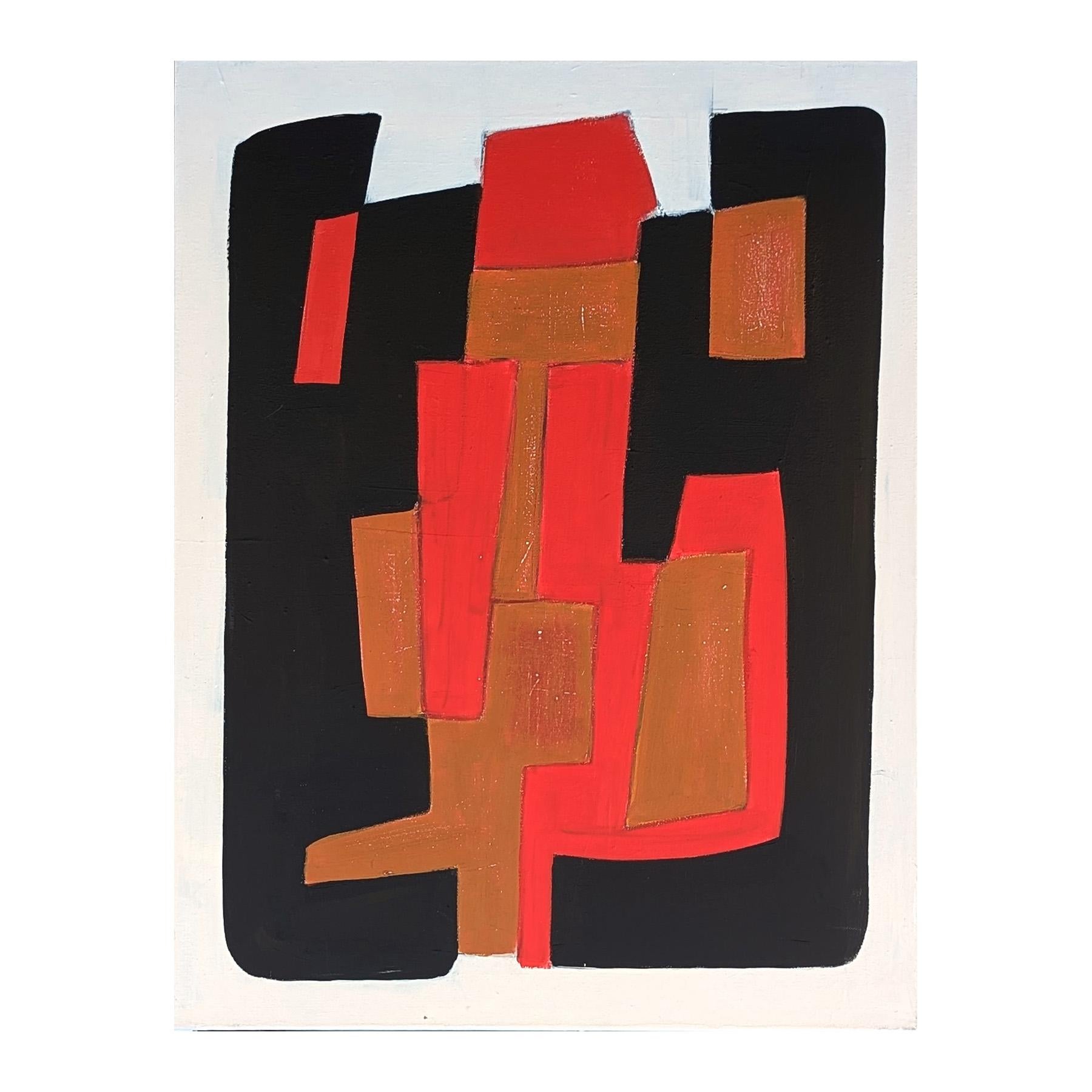 Contemporary Red, Brown, Tan, and Black Geometric Hard-Edge Abstract Painting 2 - Abstract Geometric Mixed Media Art by Stephanie Beukers