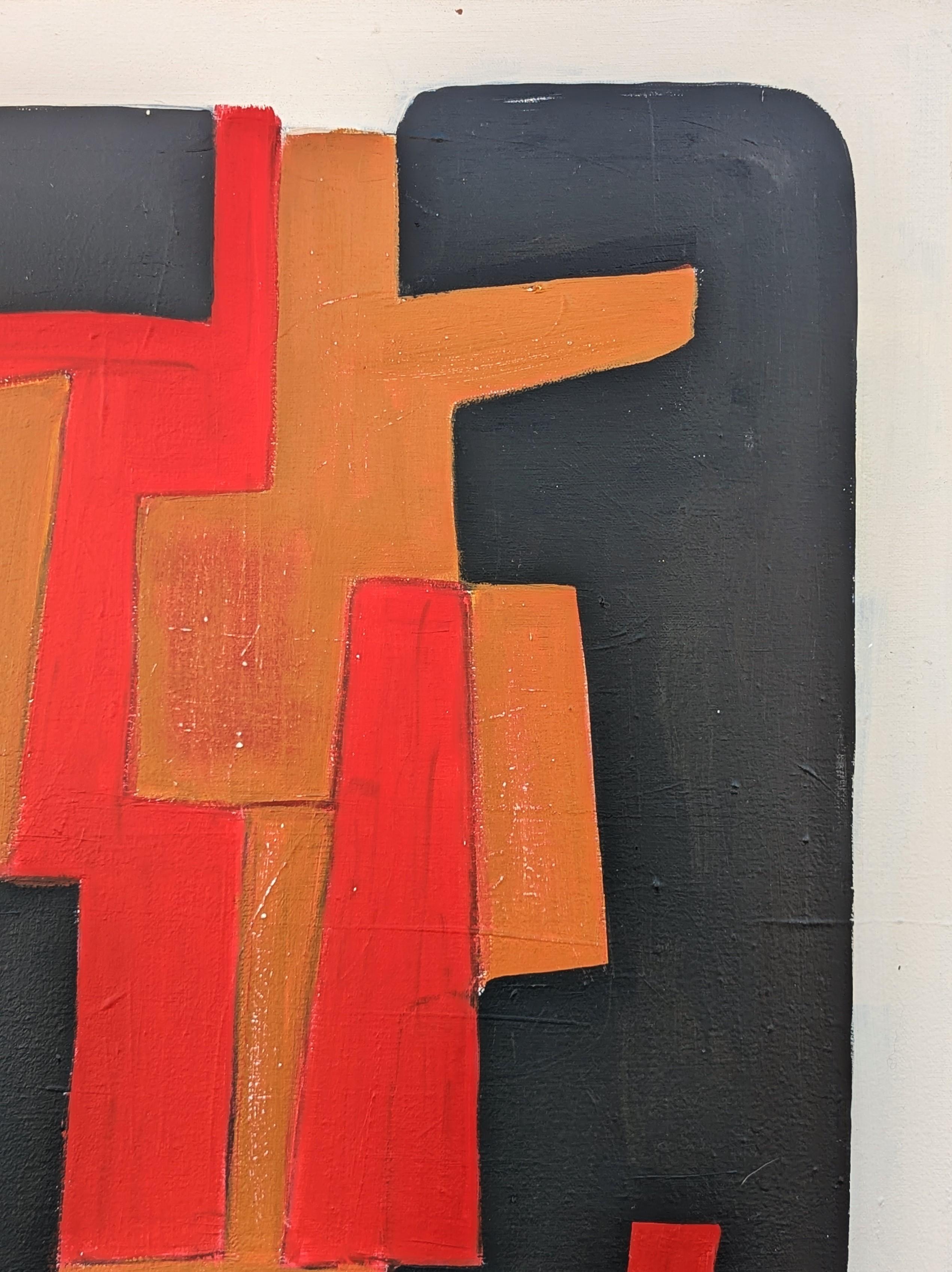 Contemporary Red, Brown, Tan, and Black Geometric Hard-Edge Abstract Painting 2 For Sale 1
