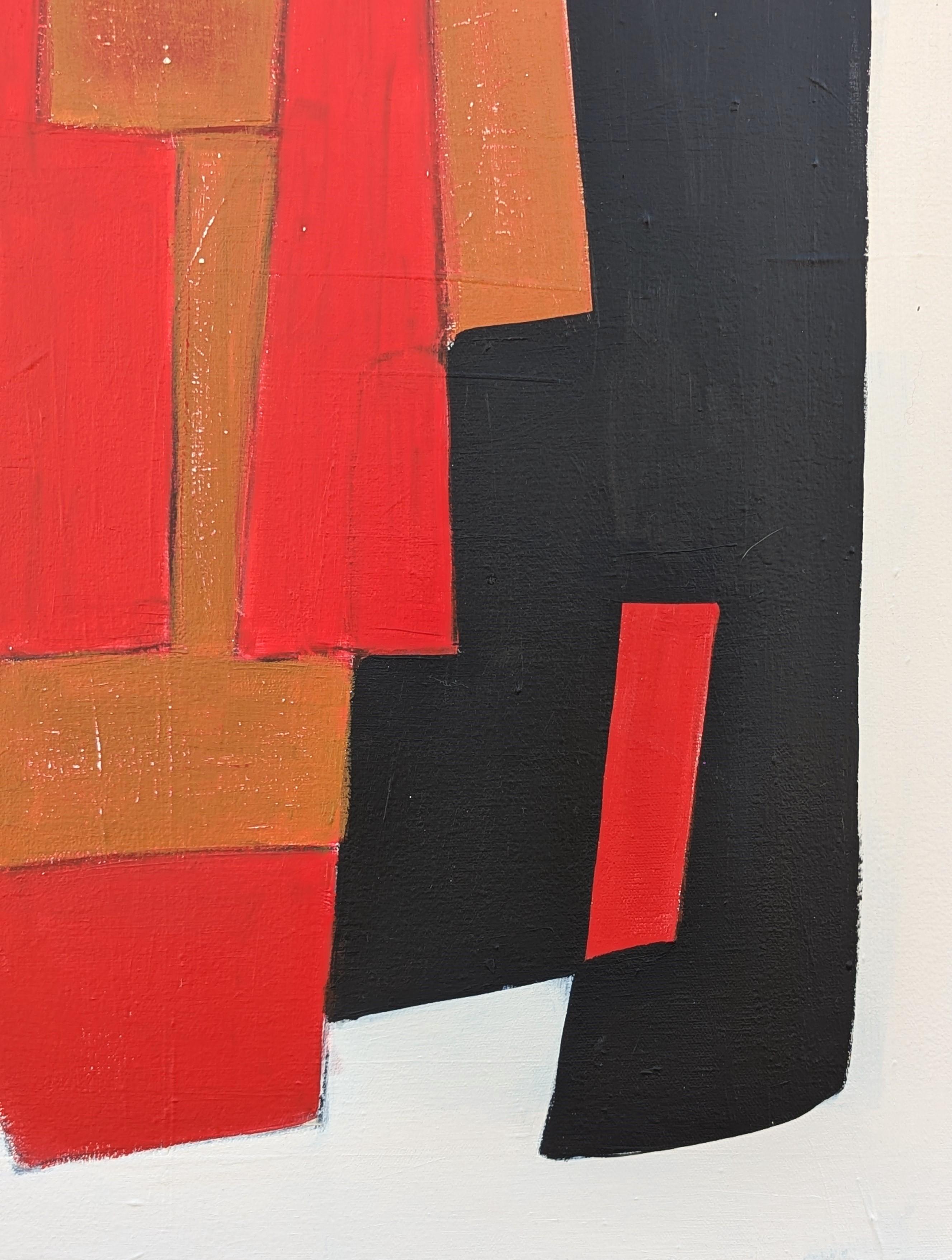 Contemporary Red, Brown, Tan, and Black Geometric Hard-Edge Abstract Painting 2 For Sale 2
