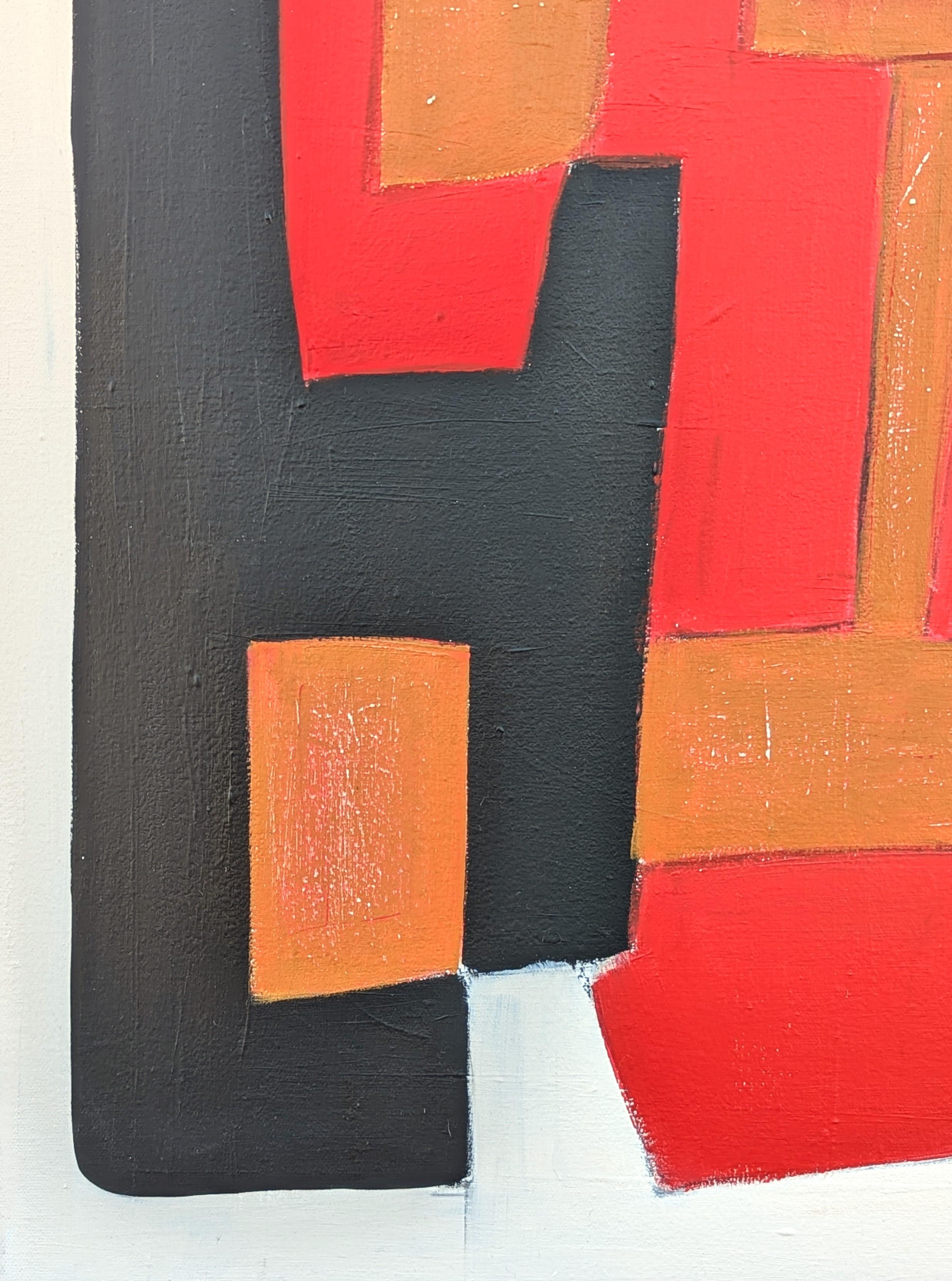 Contemporary Red, Brown, Tan, and Black Geometric Hard-Edge Abstract Painting 2 For Sale 3