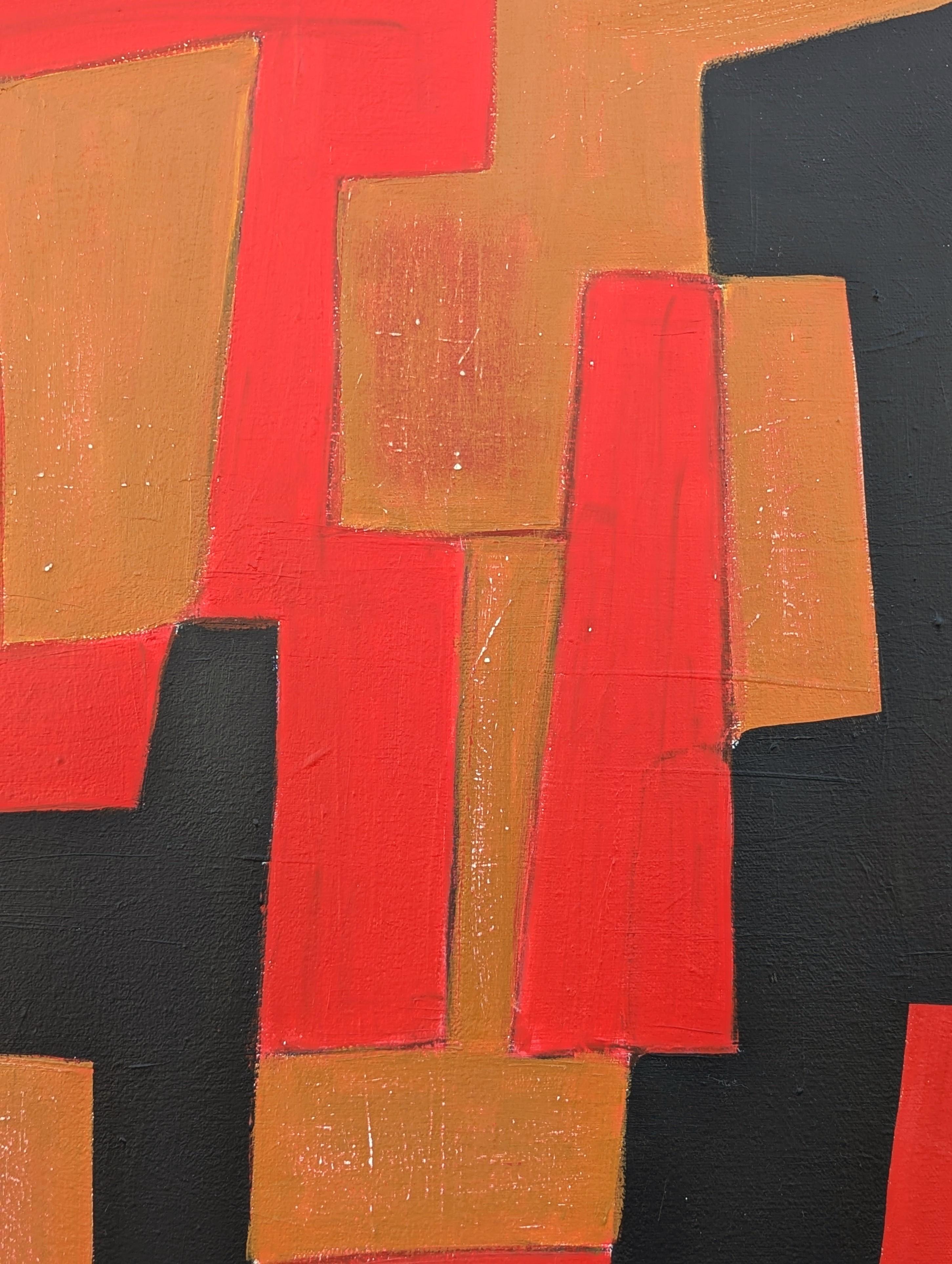 Contemporary Red, Brown, Tan, and Black Geometric Hard-Edge Abstract Painting 2 For Sale 4