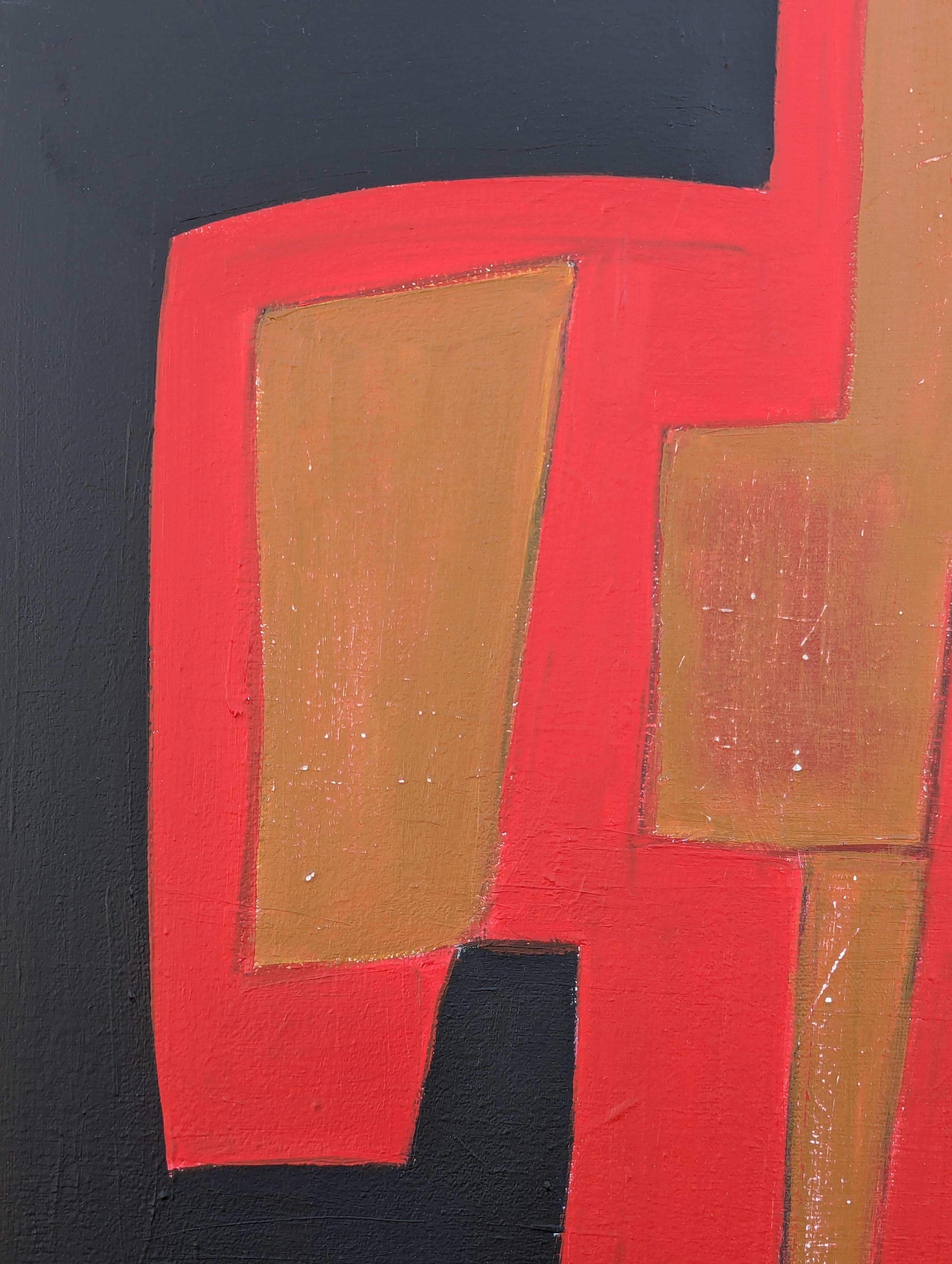 Contemporary Red, Brown, Tan, and Black Geometric Hard-Edge Abstract Painting 2 For Sale 5