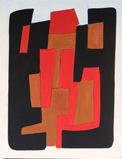 Peinture abstraite géométrique contemporaine à bords durs rouge, Brown, Tan et Black 2