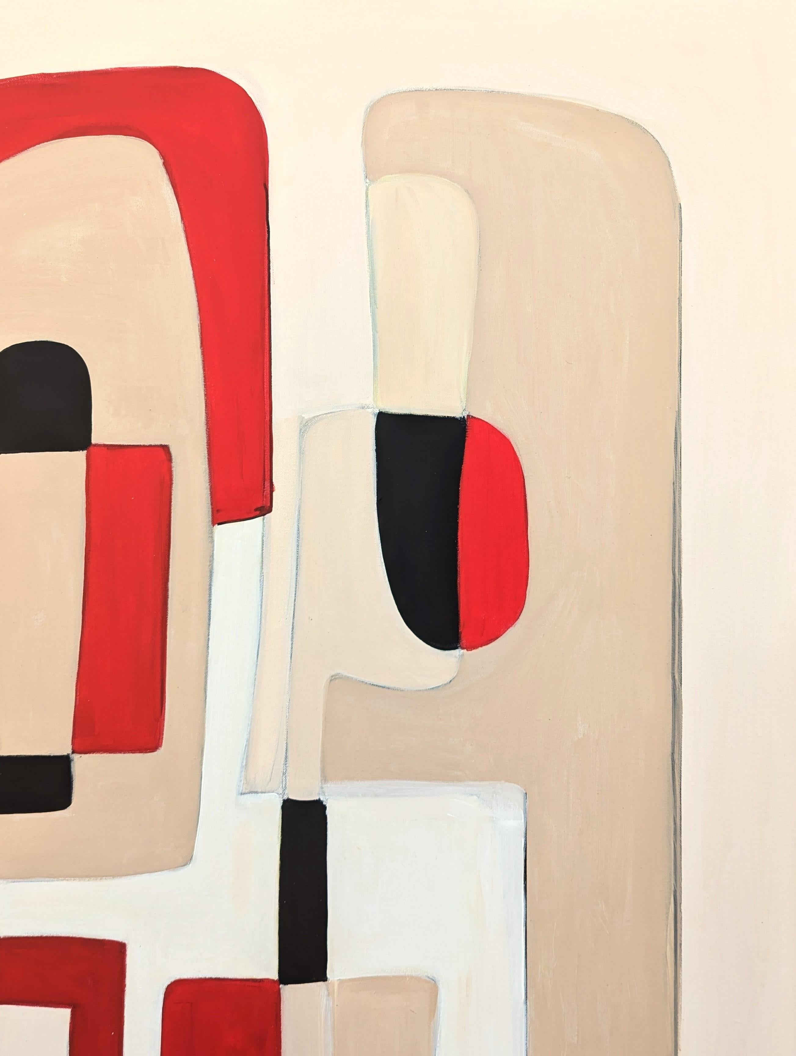 Contemporary Red, White, Tan, and Black Geometric Hard-Edge Abstract Painting For Sale 1