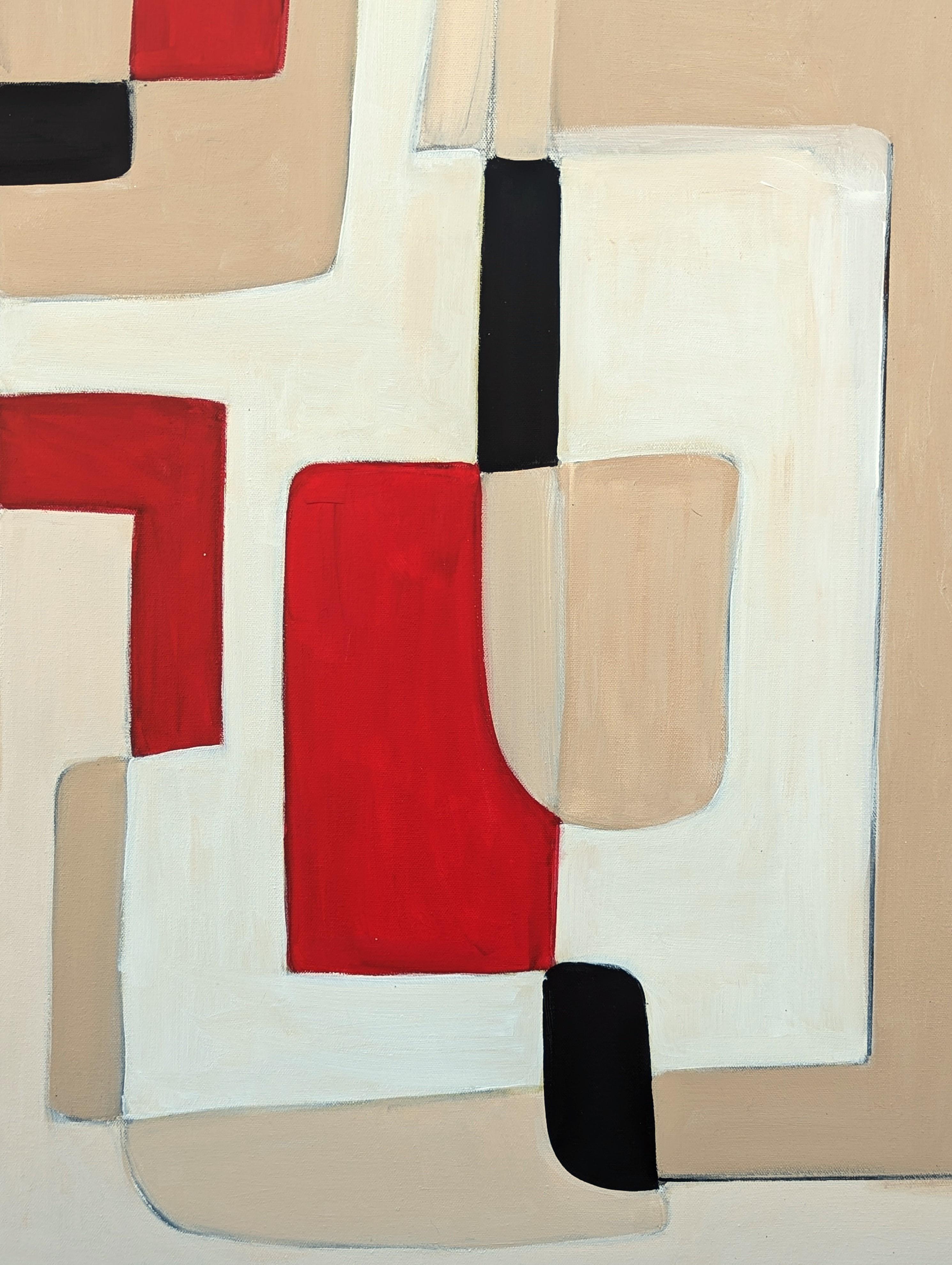 Contemporary Red, White, Tan, and Black Geometric Hard-Edge Abstract Painting For Sale 5