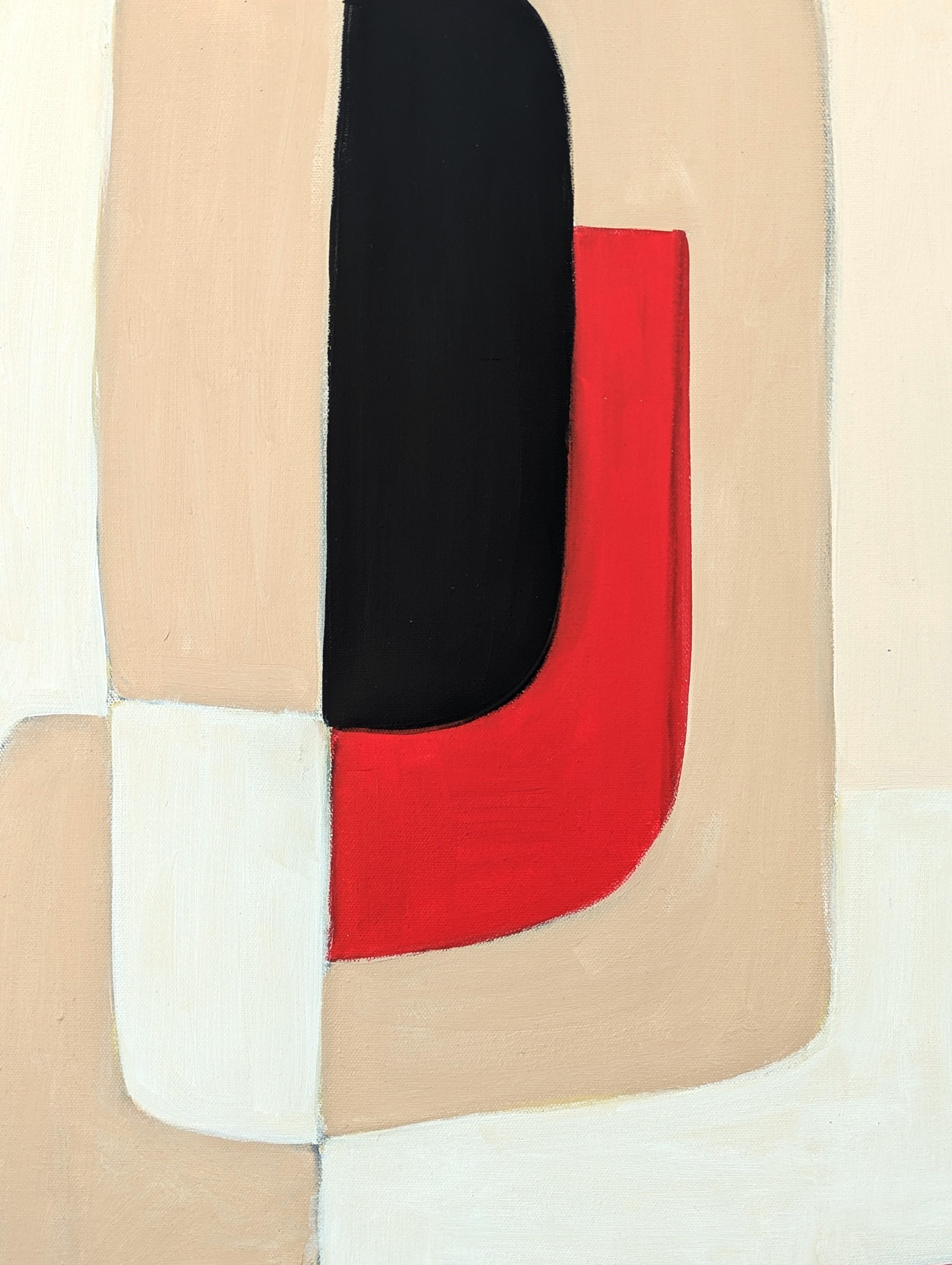 Contemporary Red, White, Tan, and Black Geometric Hard-Edge Abstract Painting For Sale 6