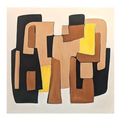 Contemporary Yellow, Brown, and Tan Geometric Hard-Edge Abstract Painting