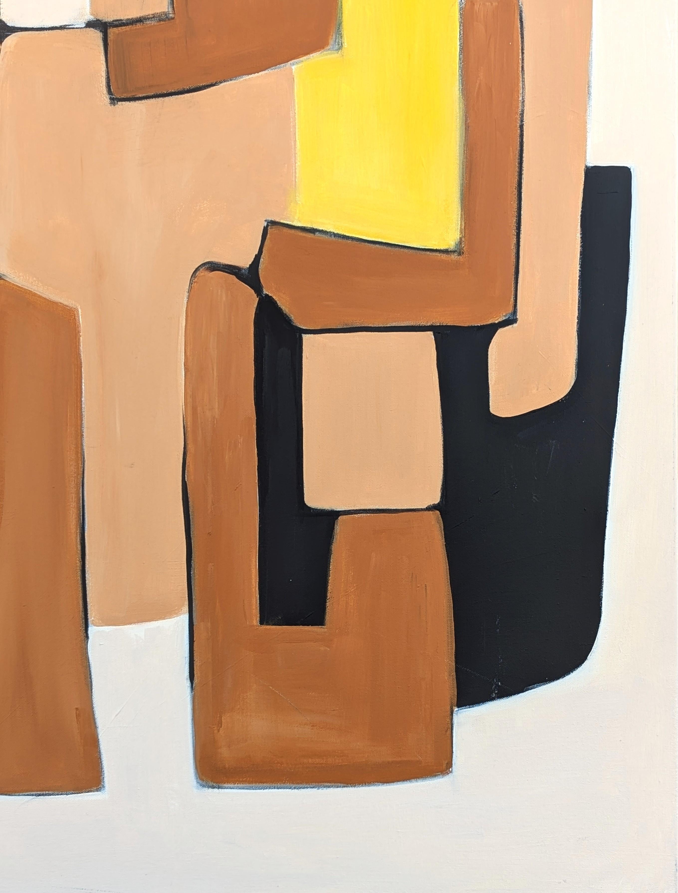 Pittura astratta geometrica contemporanea con bordi rigidi di colore giallo, marrone e marrone. in vendita 2
