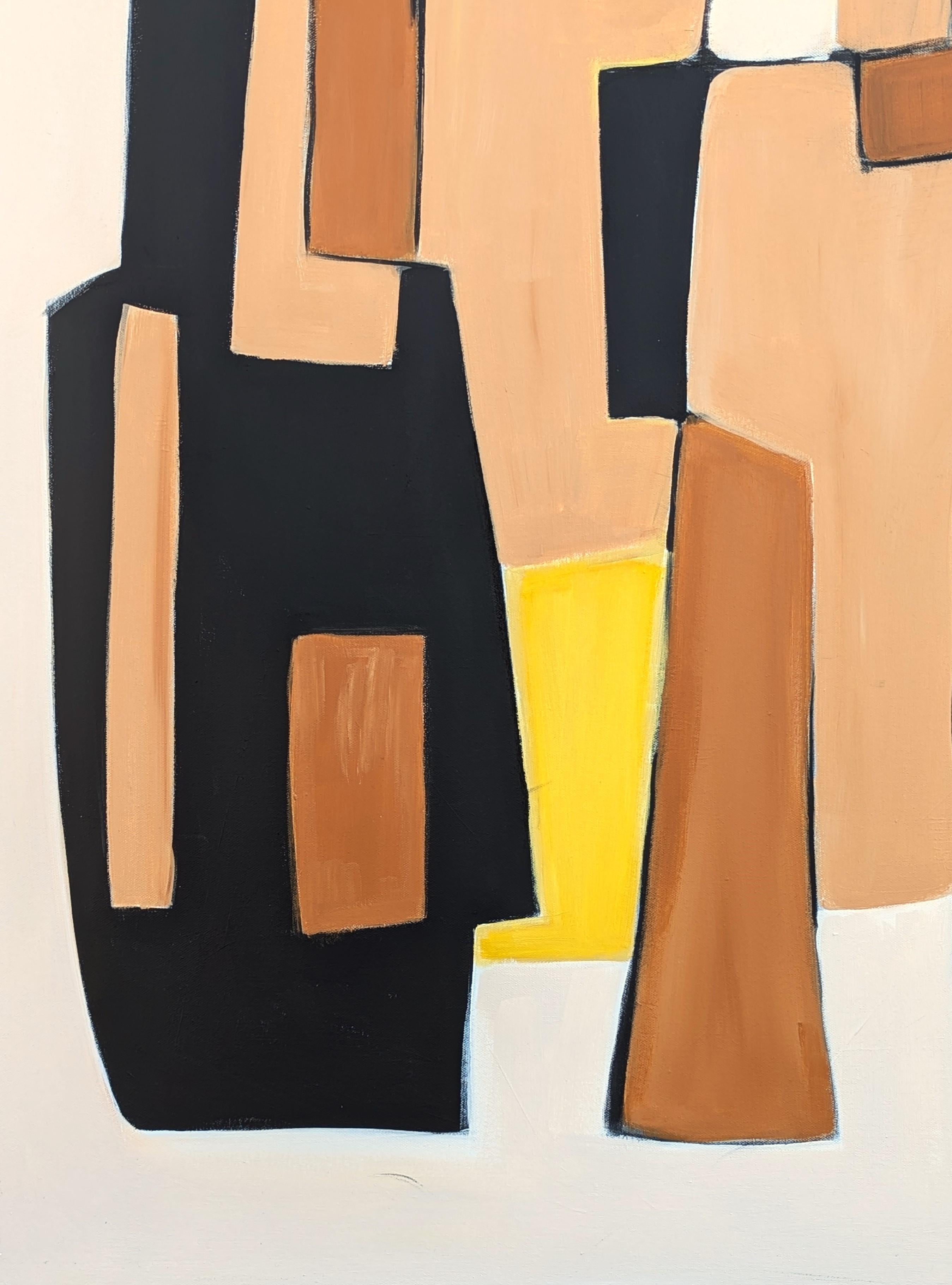 Pittura astratta geometrica contemporanea con bordi rigidi di colore giallo, marrone e marrone. in vendita 3