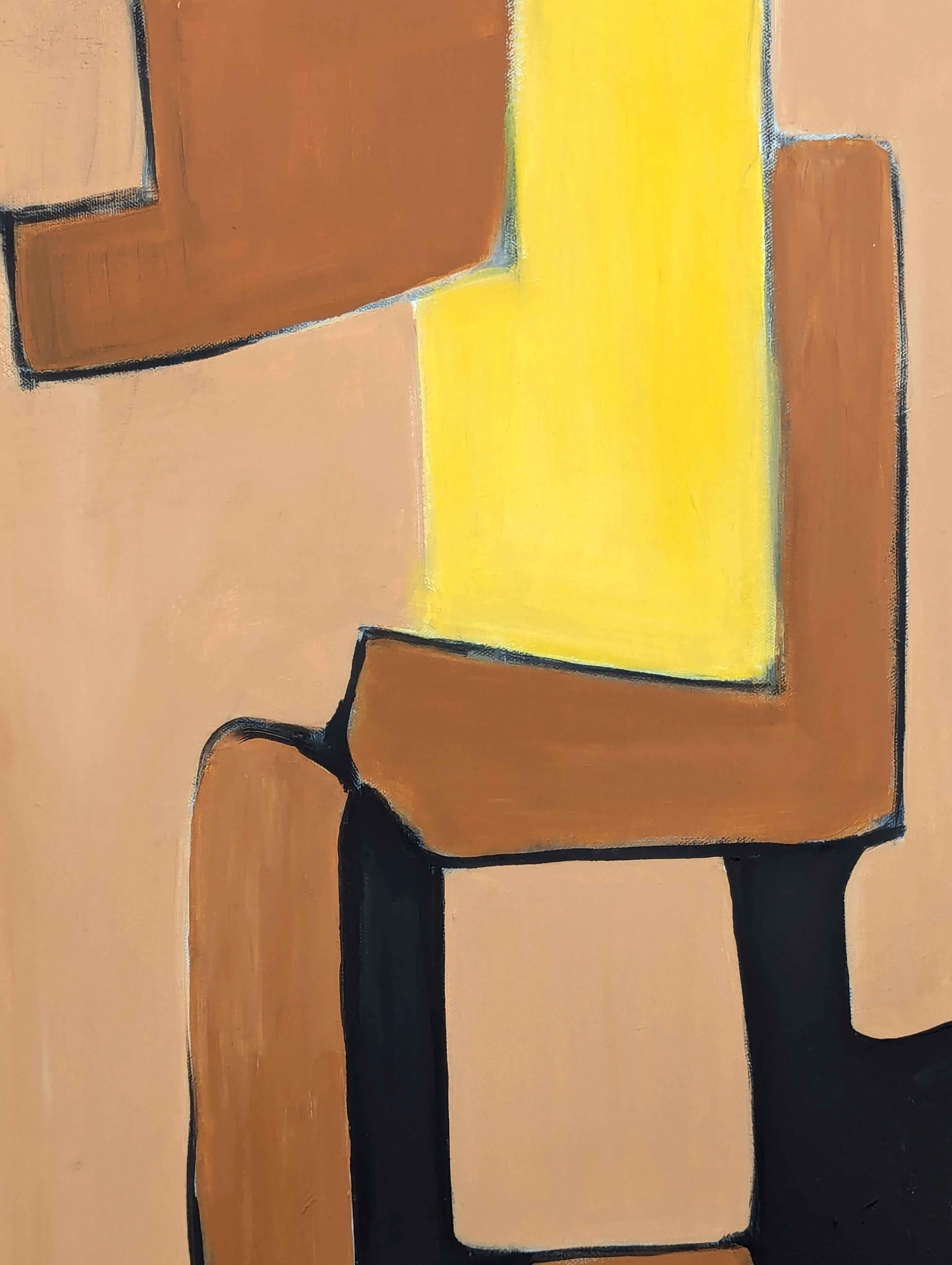 Pittura astratta geometrica contemporanea con bordi rigidi di colore giallo, marrone e marrone. in vendita 4
