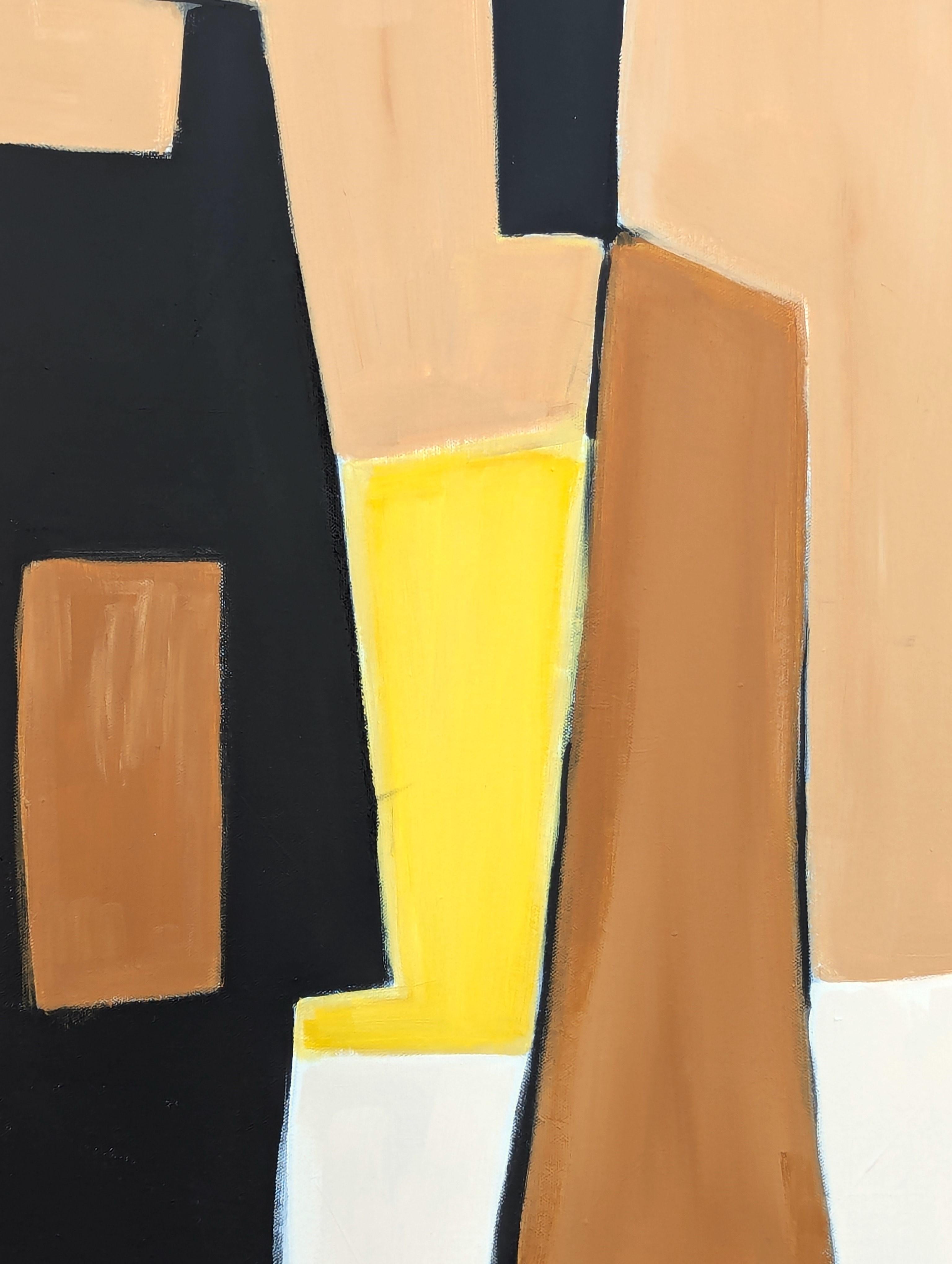 Pittura astratta geometrica contemporanea con bordi rigidi di colore giallo, marrone e marrone. in vendita 5