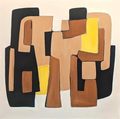 Peinture abstraite géométrique contemporaine à bords durs jaune, Brown et Tan
