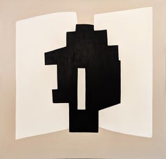 "Formes et Space" Pittura geometrica astratta contemporanea con bordi rigidi in nero e marrone