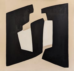 "Formes et Space" Peinture abstraite géométrique contemporaine Harding Black et Tan