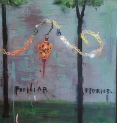 Stephanie Brody-Lederman "Familiar Stories" lantern mixed media painting w words