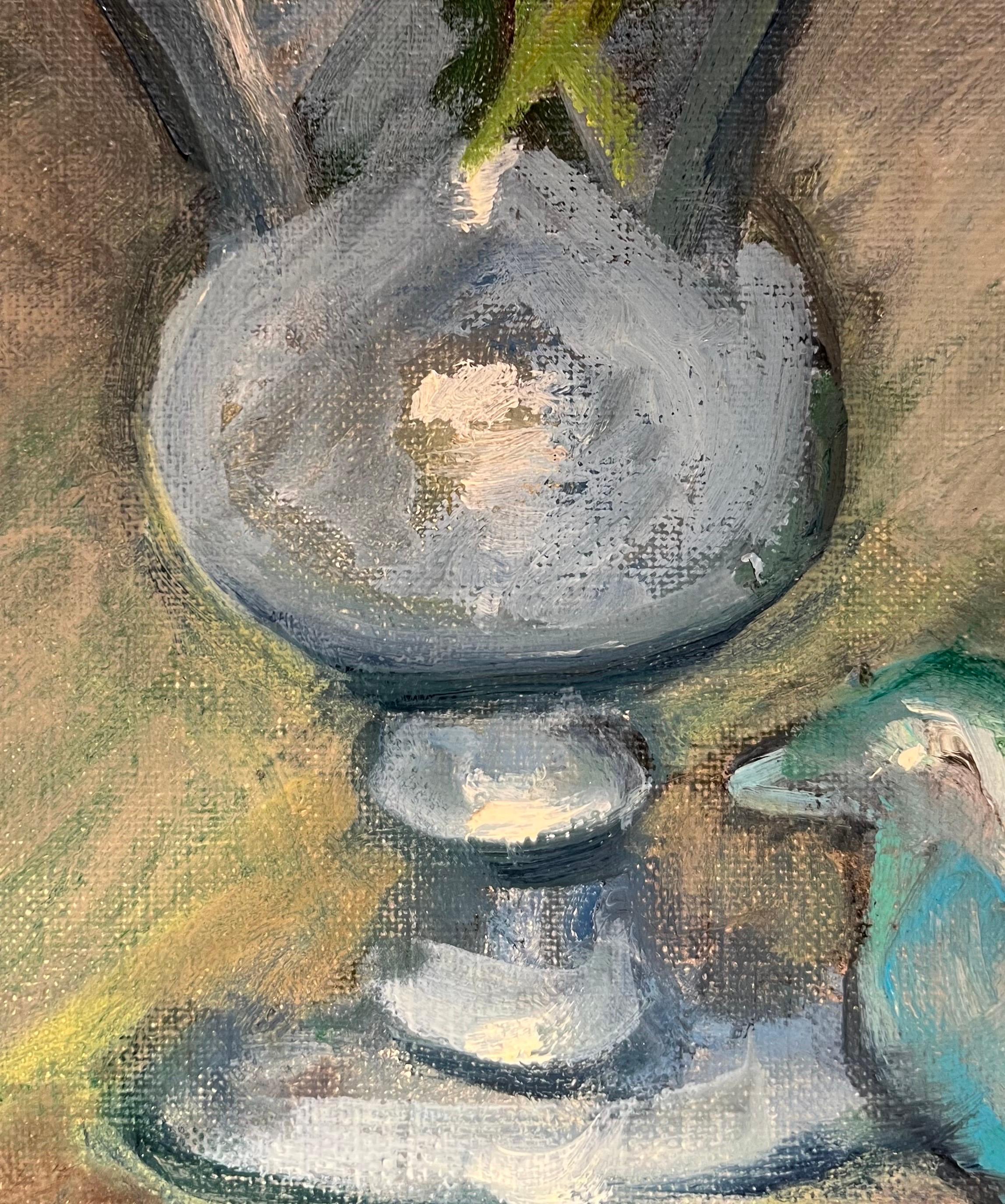Rosen und Vogel von Stéphanie Guerzoni - Öl auf leinwand - 41x33,5 cm – Painting von Stéphanie Caroline Guerzoni