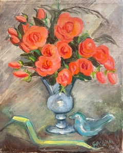 Rosas y pájaro de Stéphanie Guerzoni - Óleo sobre lienzo - 41x33,5 cm