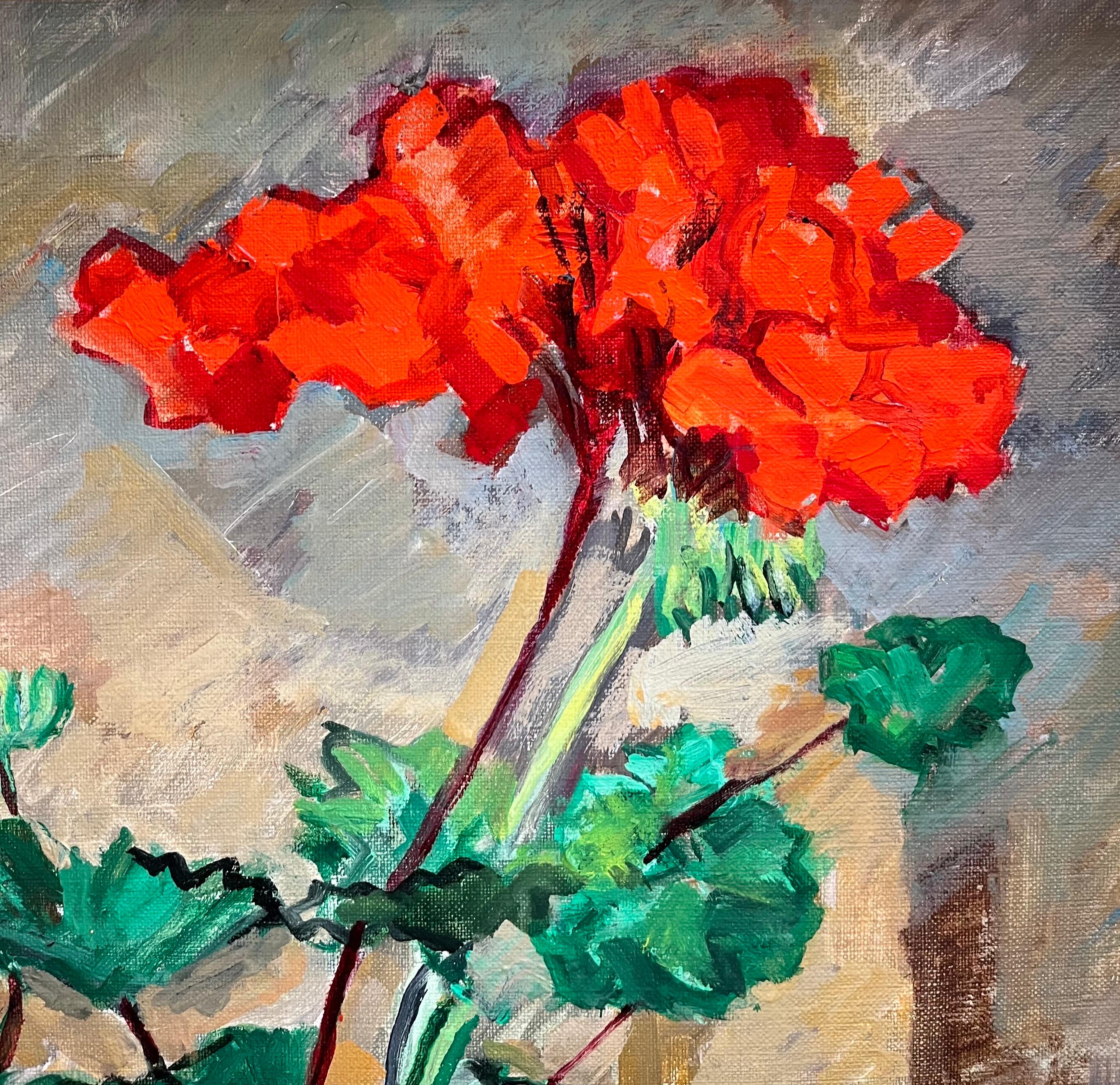 Il Geranio di Stéphanie Guerzoni - Olio su tela - 53x36,5 cm - Painting Moderno di Stéphanie Caroline Guerzoni