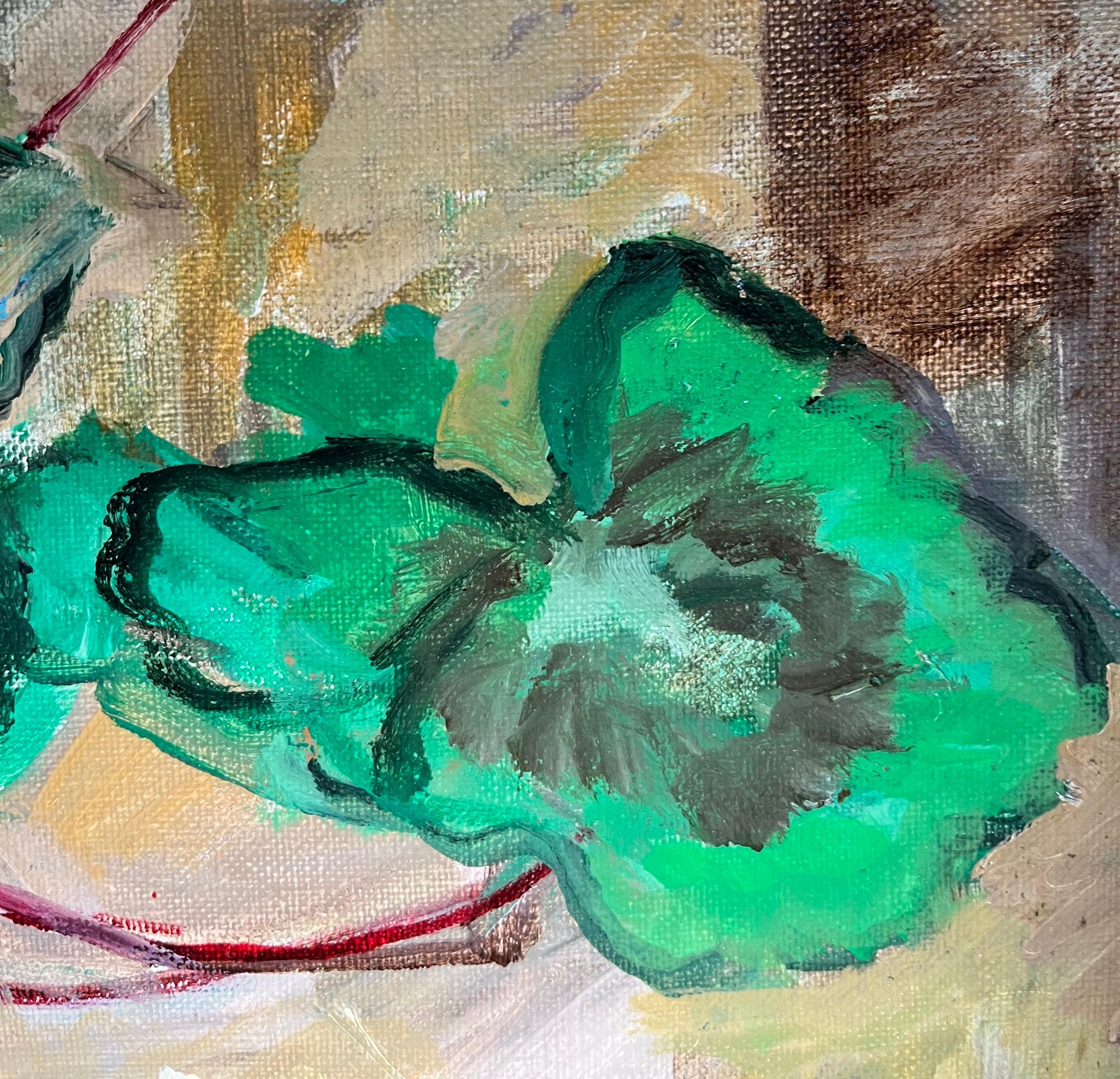 Il Geranio di Stéphanie Guerzoni - Olio su tela - 53x36,5 cm - Still-Life Painting Marrone di Stéphanie Caroline Guerzoni