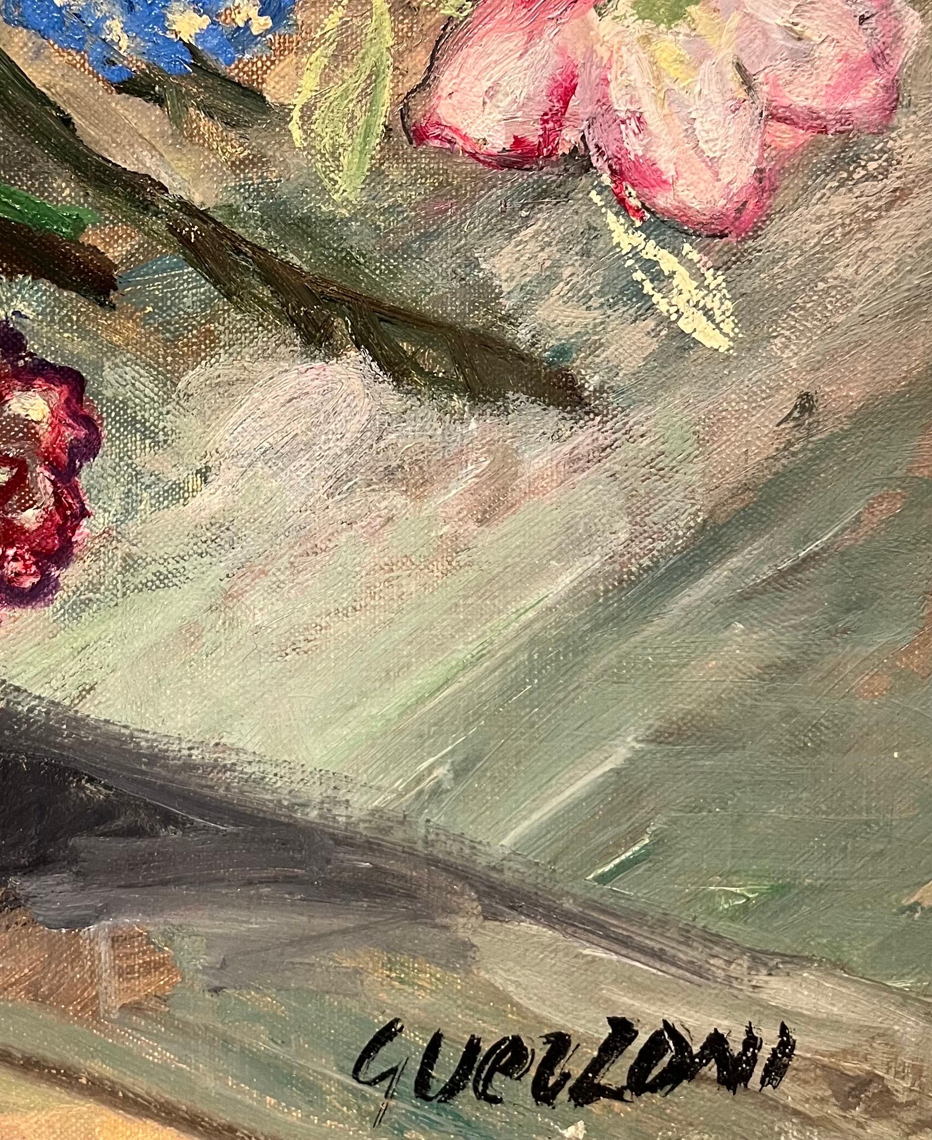 Flores de verbena de Stéphanie Guerzoni - Óleo sobre lienzo - 55x46 cm - Painting de Stéphanie Caroline Guerzoni