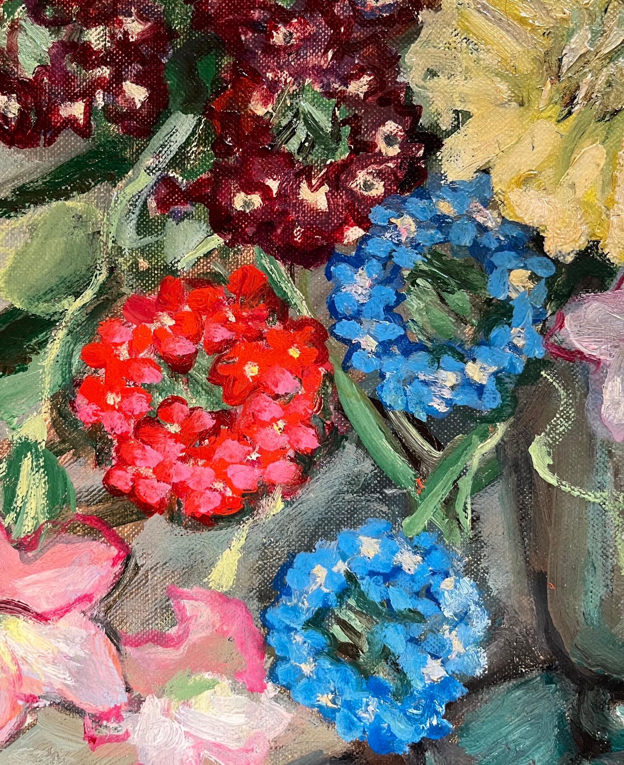 Flores de verbena de Stéphanie Guerzoni - Óleo sobre lienzo - 55x46 cm en venta 1
