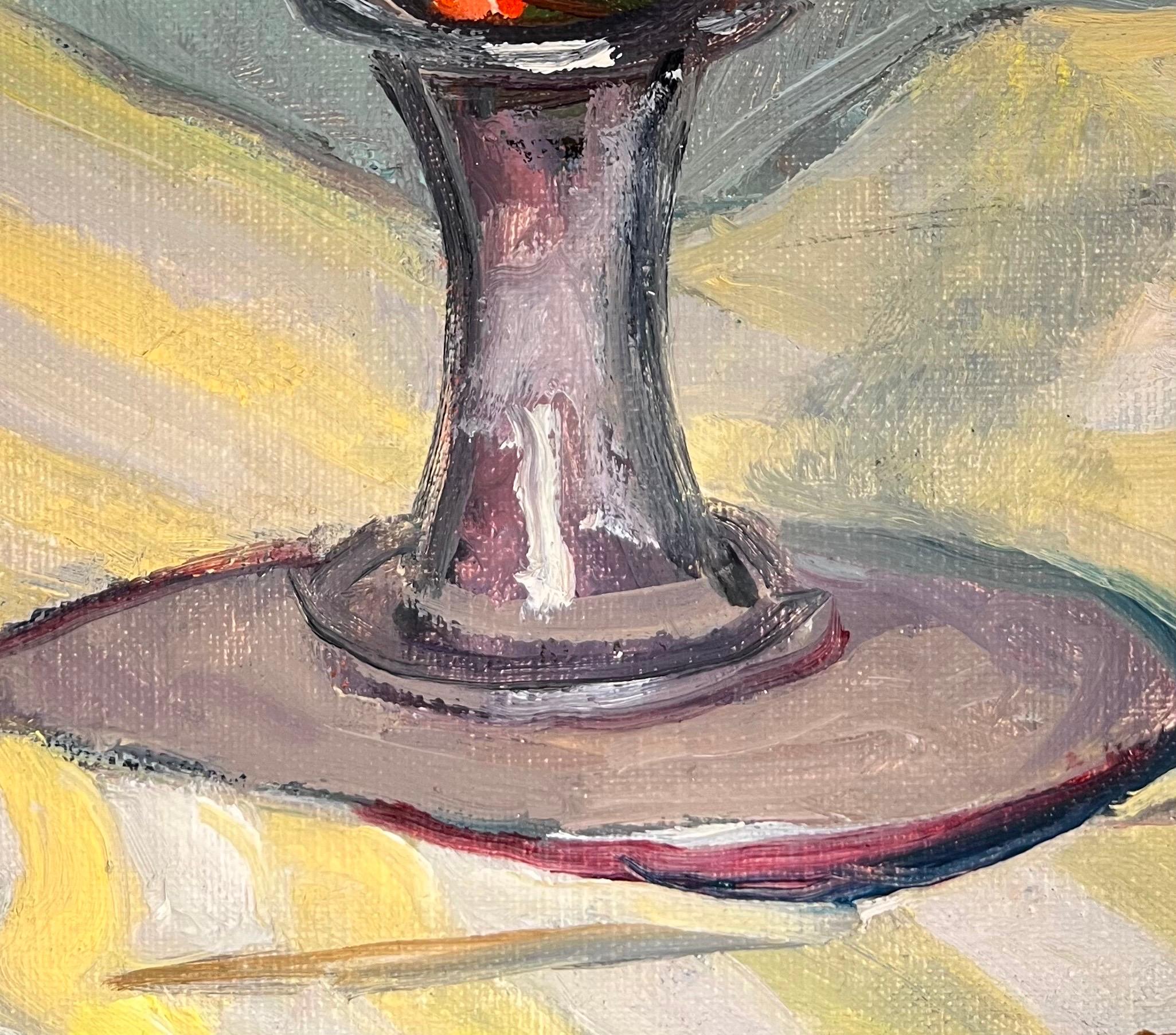 Lilas blanc, tulipe rouge par Stéphanie Guerzoni - Huile sur toile - 55x46 cm - Moderne Painting par Stéphanie Caroline Guerzoni
