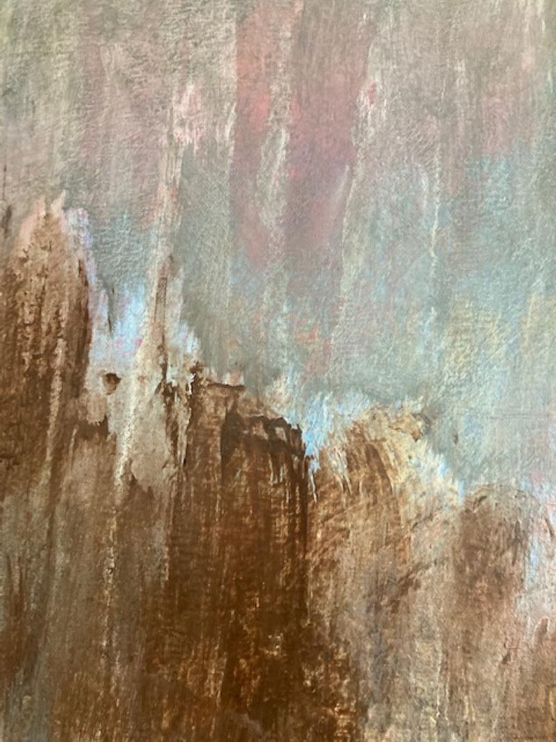 Bombay Beach Sunrise, Acrylic, Abstract Landscape, Gray, Pink,  - Brown Landscape Painting by Stephanie Cate