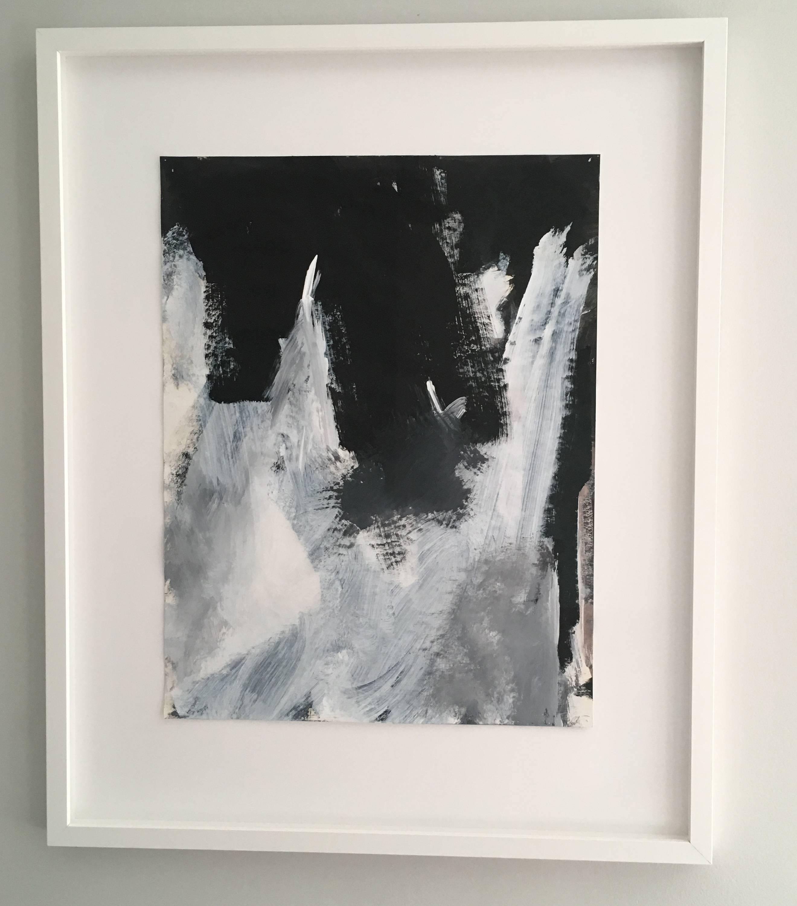 Stephanie Cate Abstract Painting - Europa 2 Study, Black & White, Abstract, Work on Paper, Framed, Outer Space,