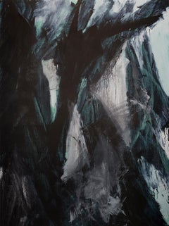 Europa 21, Abstract, Space, Bold Painting, Black, White, Green, Acrylic, Wood 