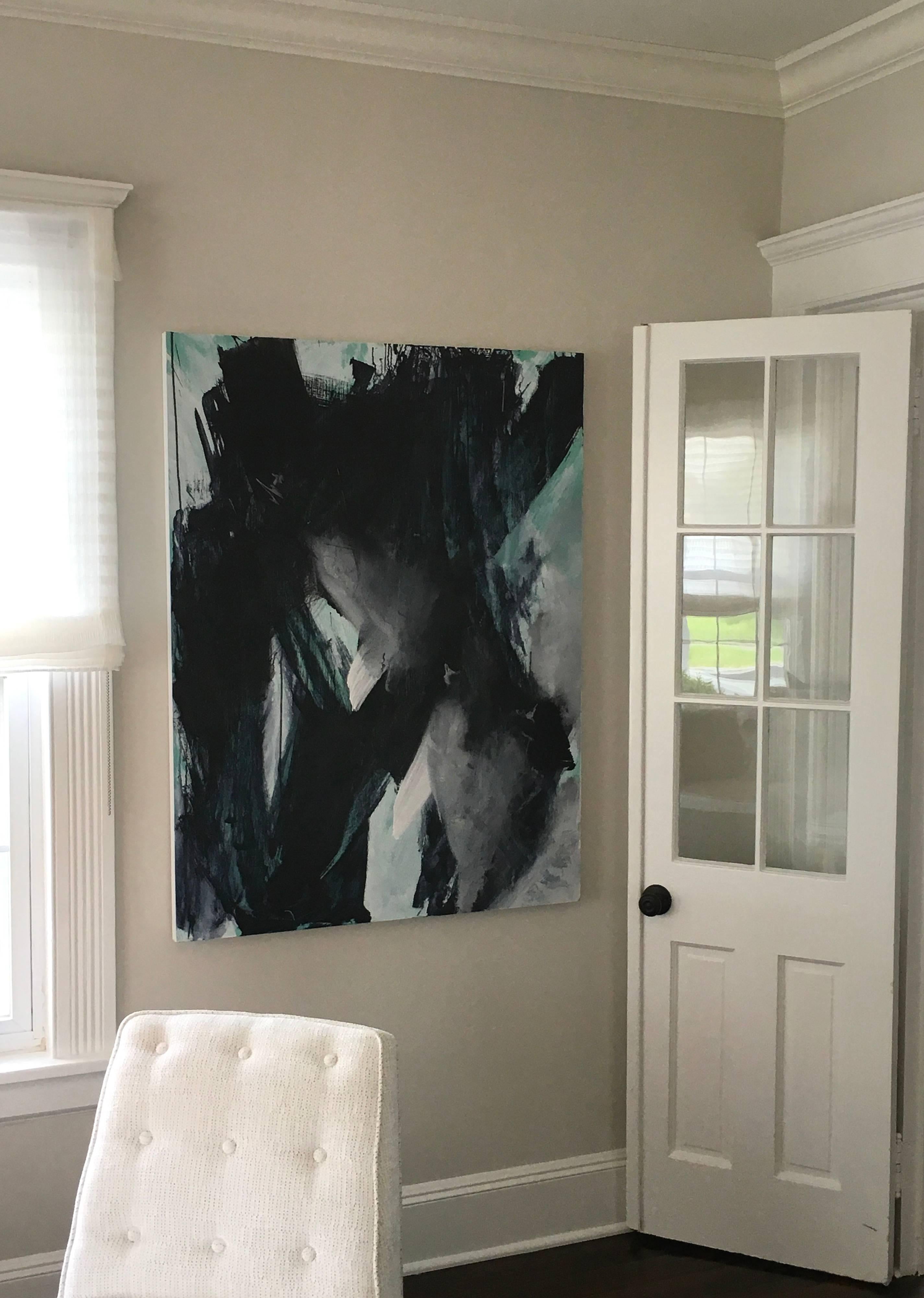 Europa 22, Arte Abstracto, Espacio, Pintura Atrevida, Negro, Blanco, Verde, Acrílico - Painting de Stephanie Cate