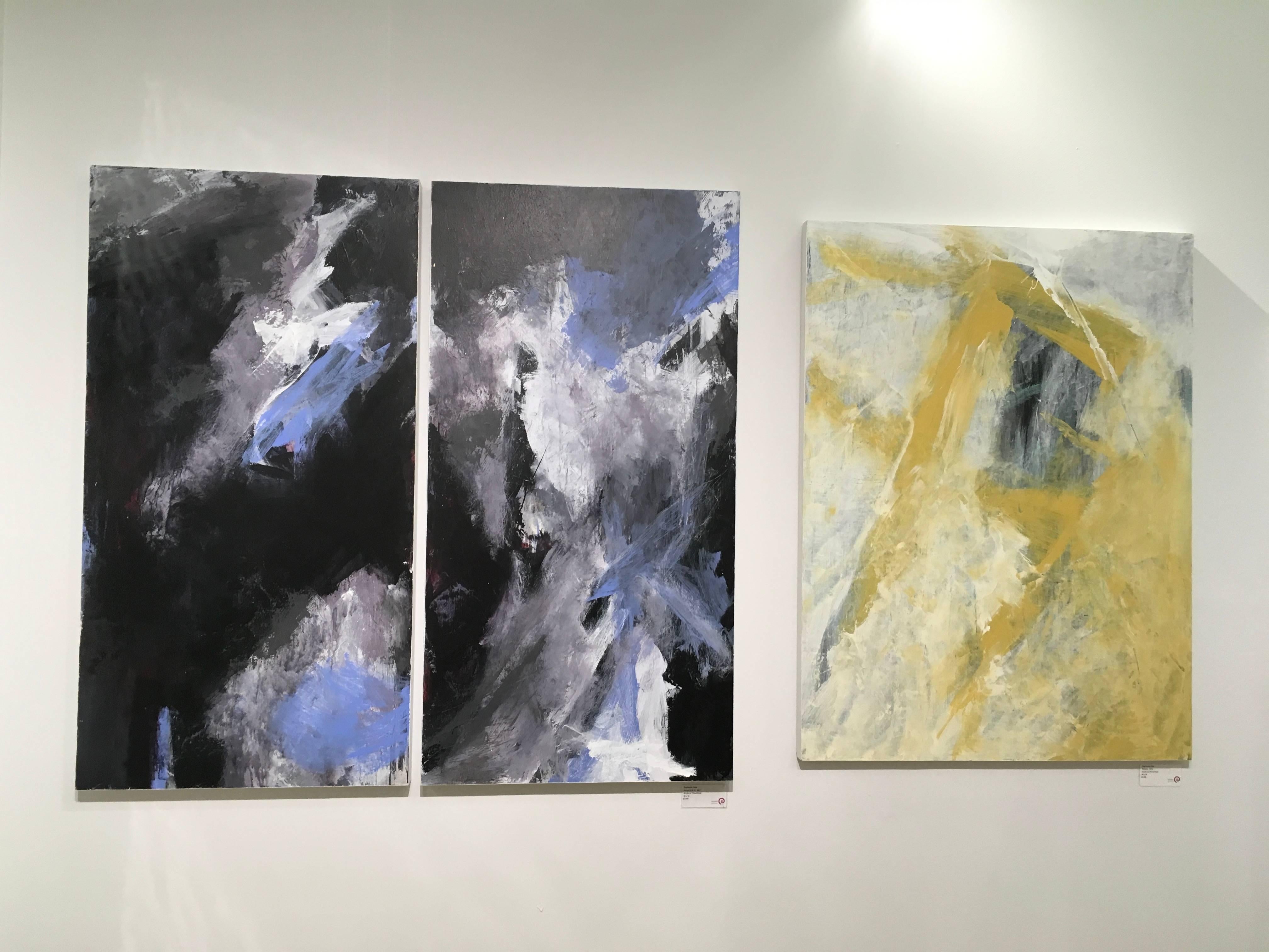 Europa 24 & 25 Diptych, abstract art, acrylic on wood panel, blue, white, gray - Gray Abstract Painting by Stephanie Cate