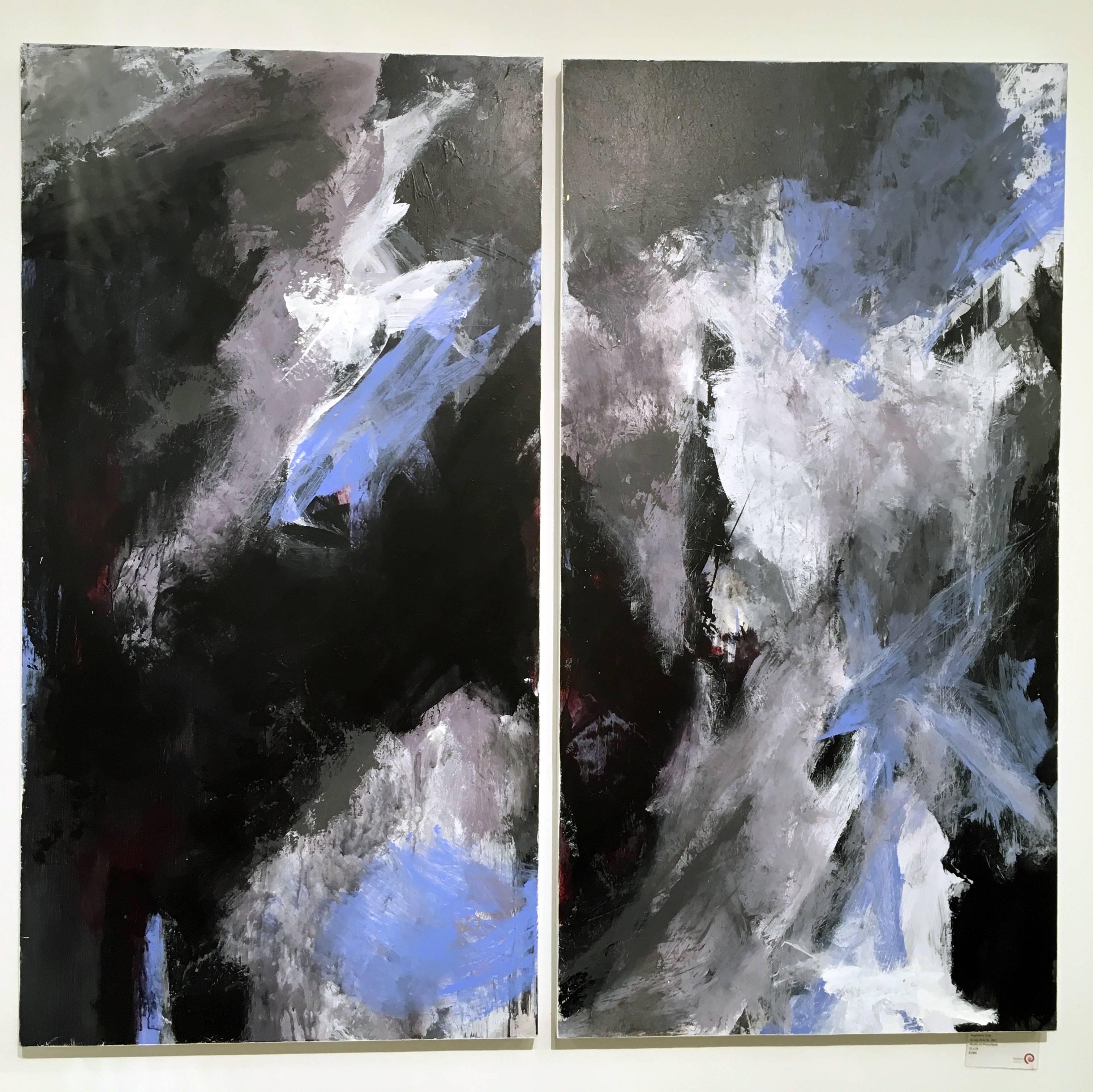 Stephanie Cate Abstract Painting - Europa 24 & 25 Diptych, abstract art, acrylic on wood panel, blue, white, gray