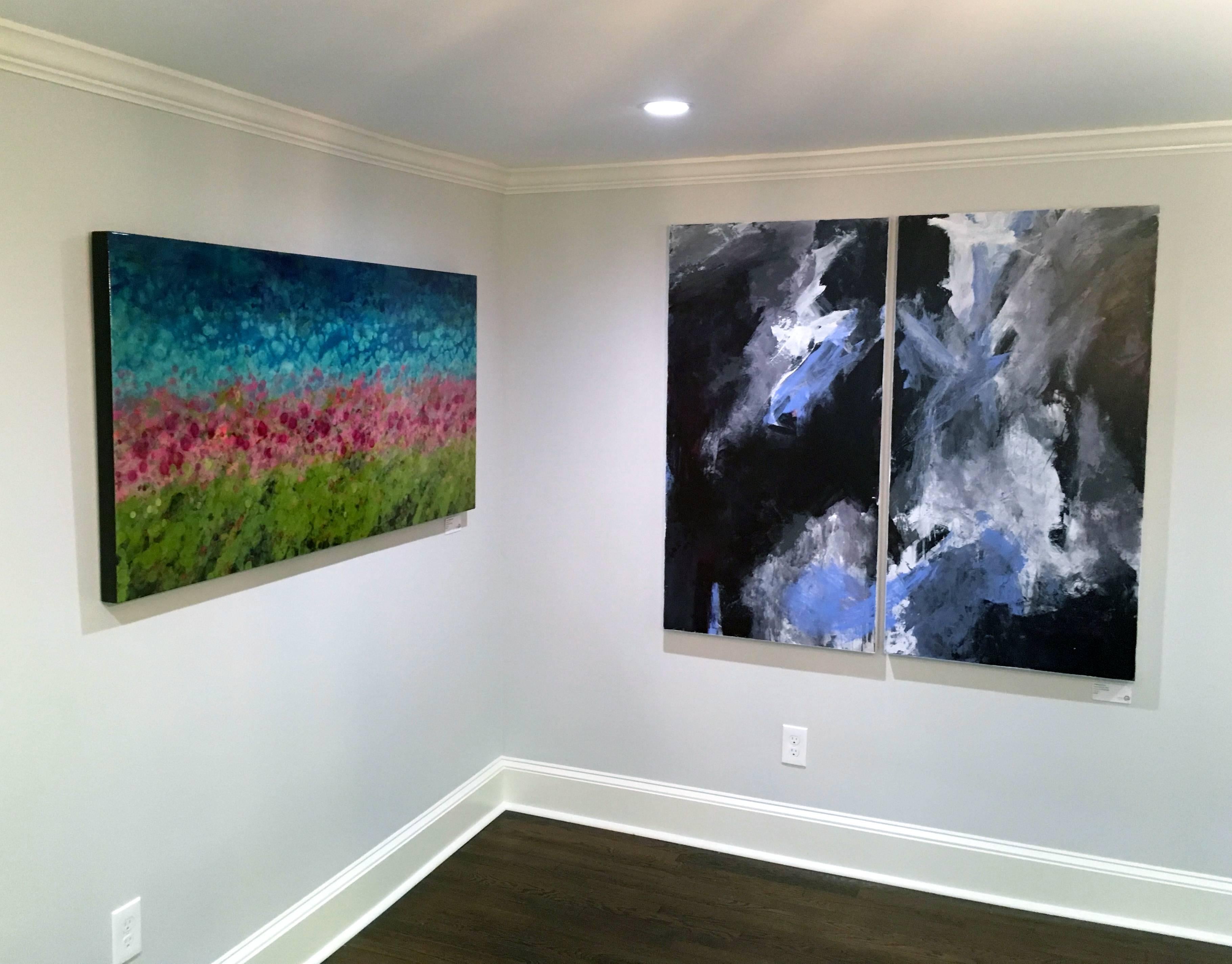 Europa 24 & 25 Diptych, abstract art, acrylic on wood panel, blue, white, gray - Painting by Stephanie Cate
