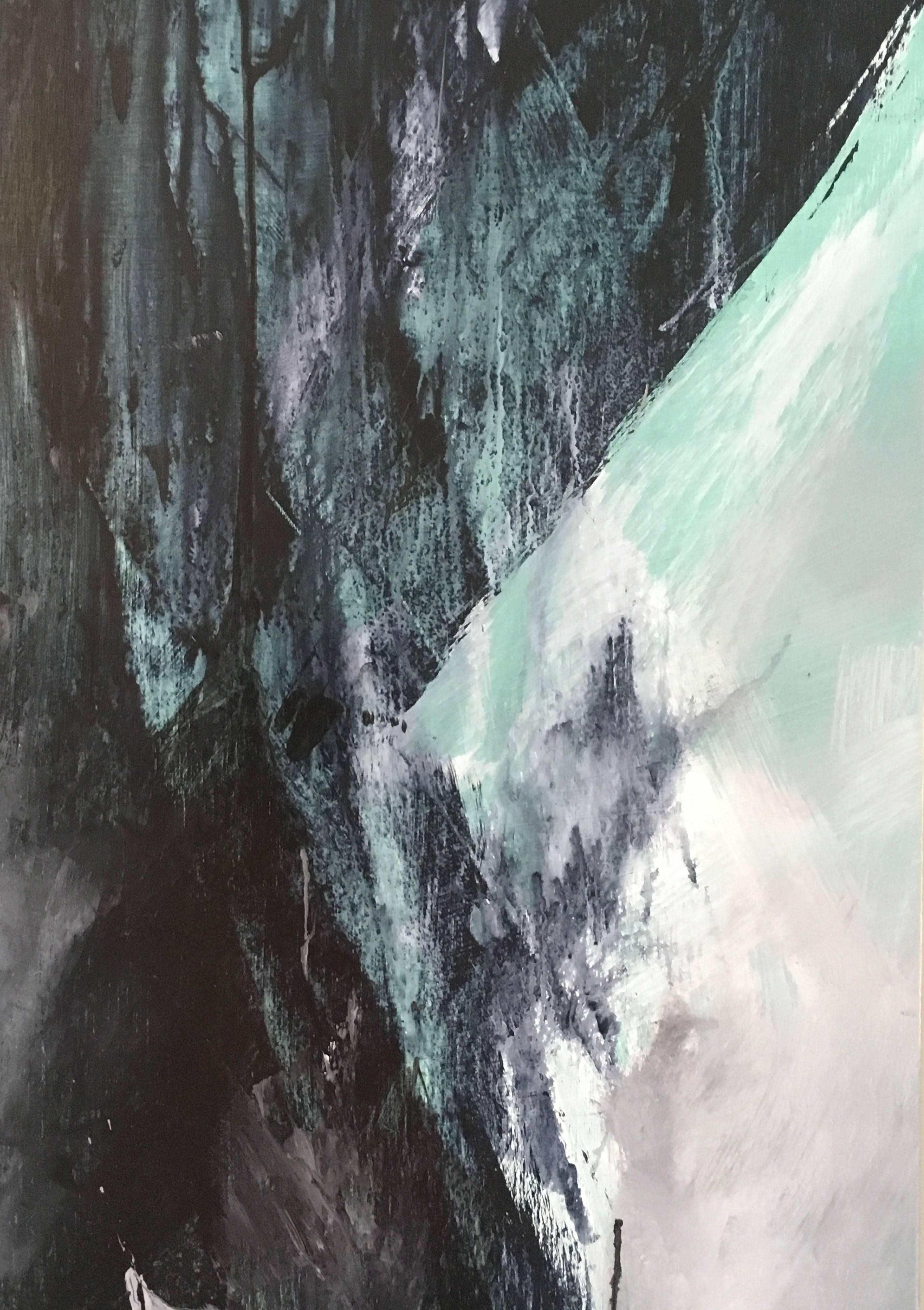 Europa Diptych, abstract art, acrylic on wood panel, black, white, green - Abstract Painting by Stephanie Cate