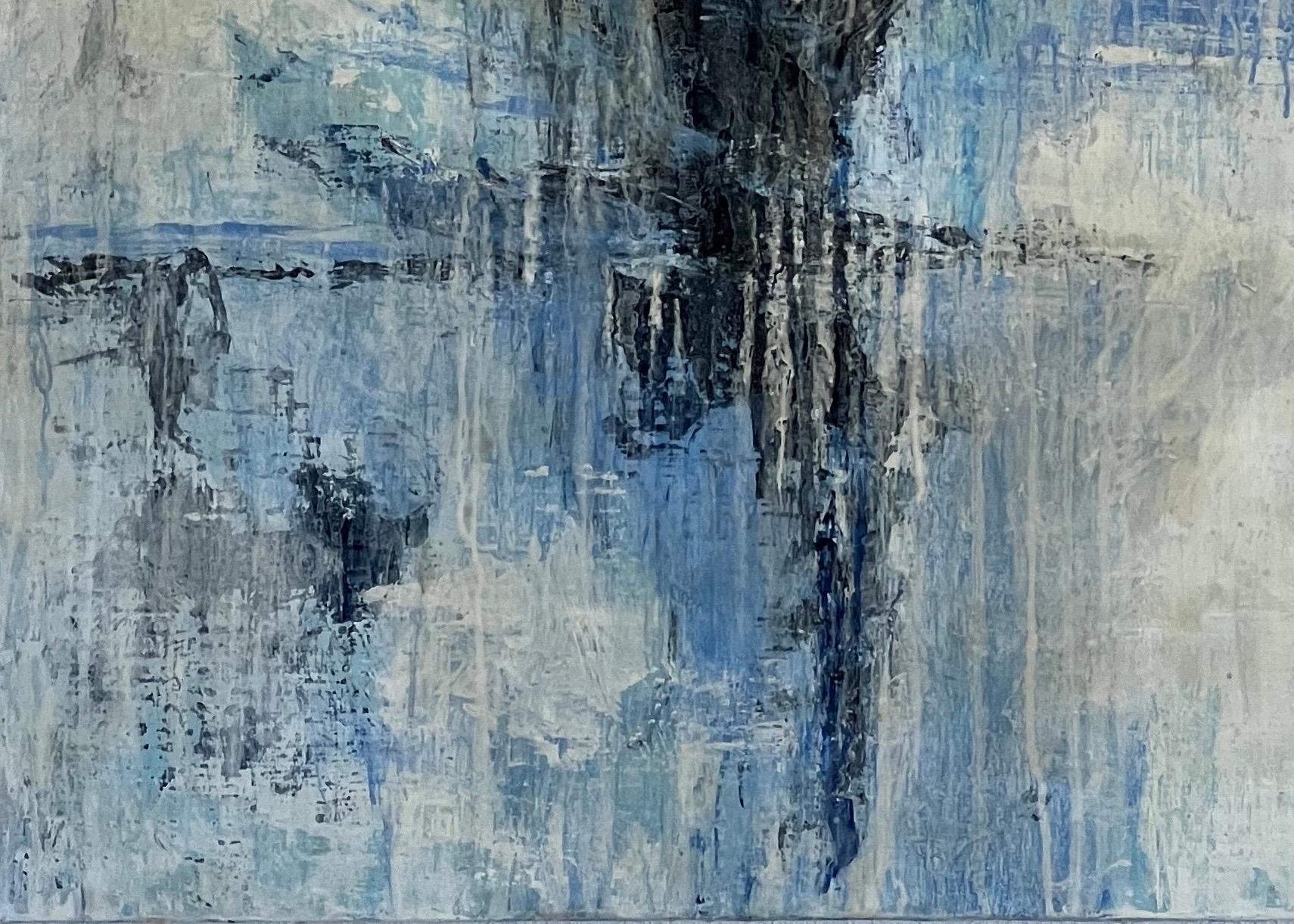 Ship Ghost, Acrylique, paysage abstrait, bleu, blanc, eau, bateau - Painting de Stephanie Cate