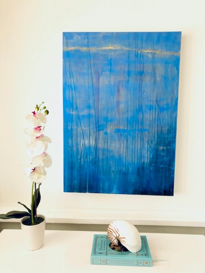 Symphony in Blue, Acrylic, Abstract, Blue, painting, colorful - Painting by Stephanie Cate