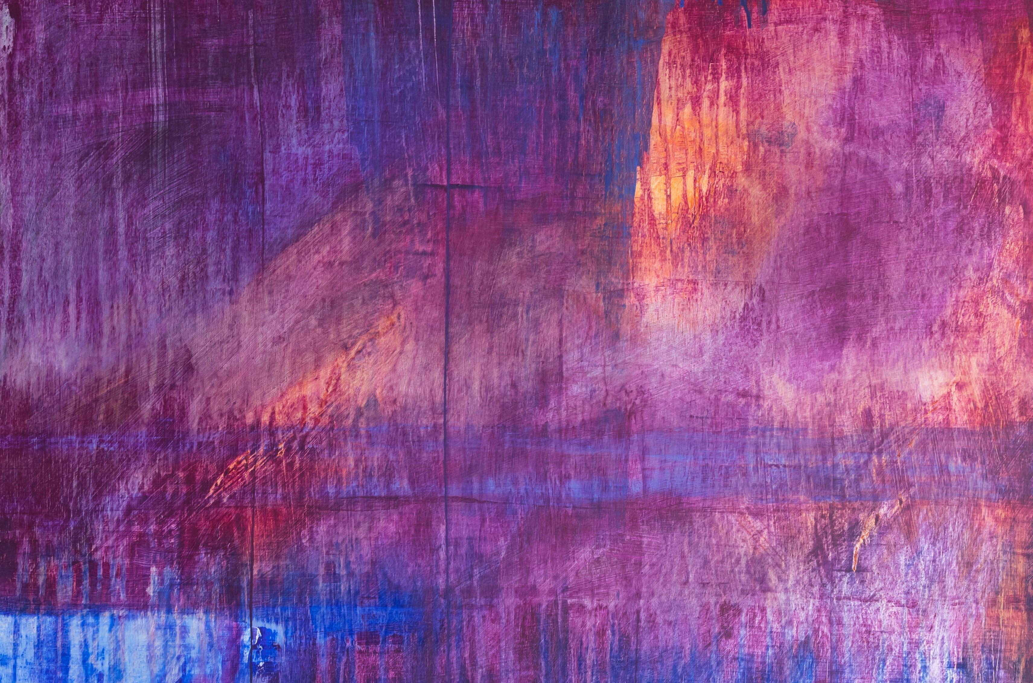 Twilight, Acrylic, Abstract, Blue, Pink, Landscape, painting, colorful - Painting by Stephanie Cate