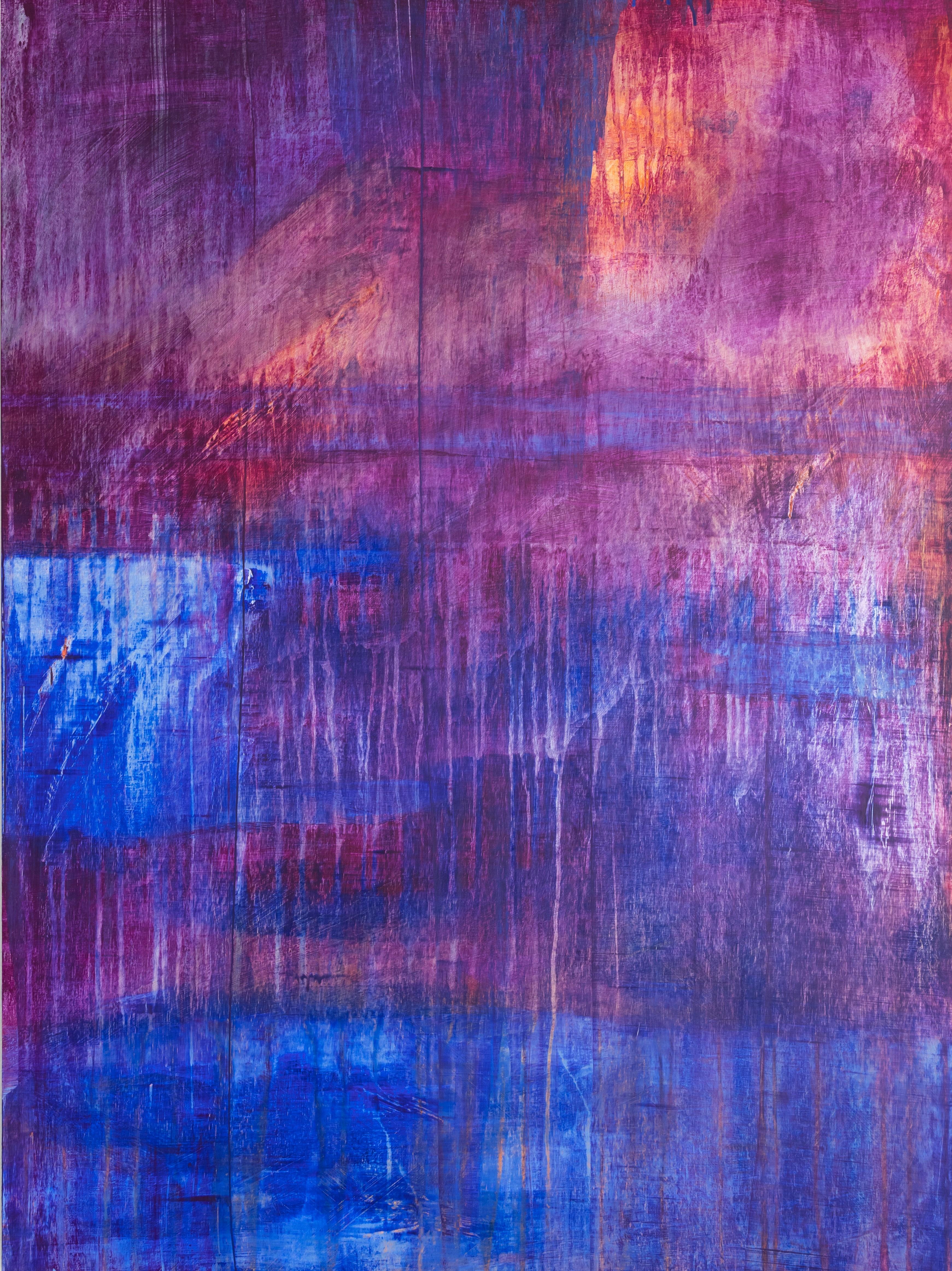 Twilight, Acrylic, Abstract, Blue, Pink, Landscape, painting, colorful