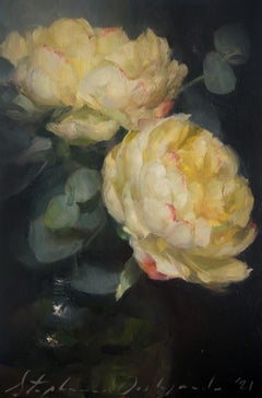 „Yellow Peonies“ von Stephanie Deshpande, Original-Ölgemälde, Stillleben