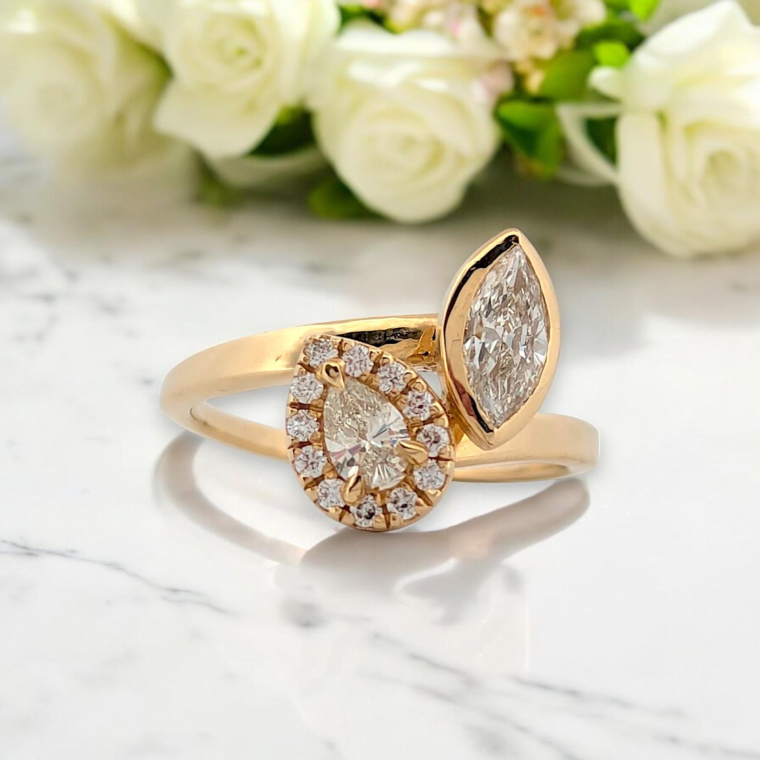 Stéphanie  Elegance bague en or jaune 14k avec diamants .71 CTW, taille 9 Pour femmes en vente
