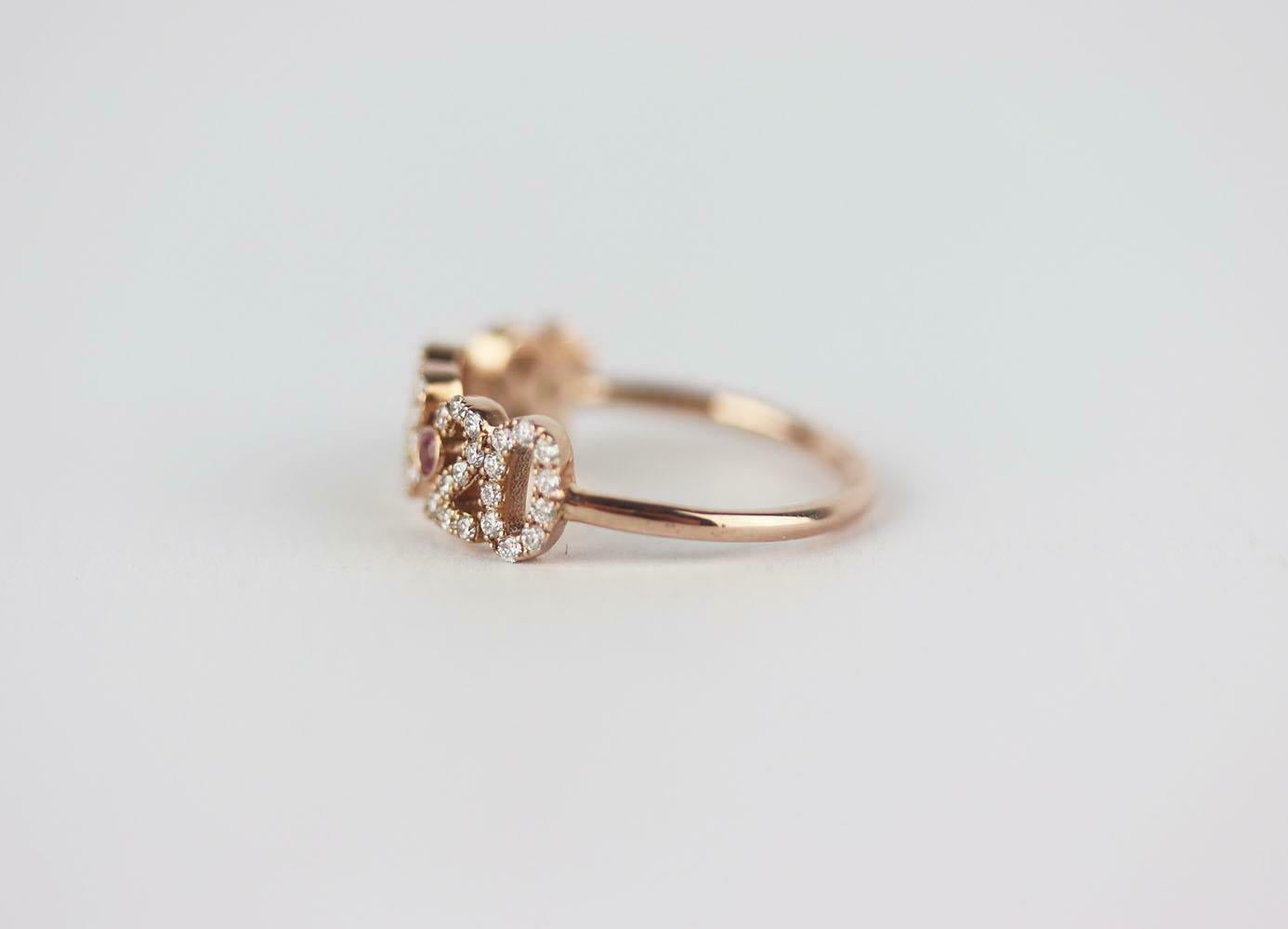 Stephanie Gottlieb + Noush Jewelry 14K Rose Gold Pave Diamond Date Ring In New Condition For Sale In London, GB