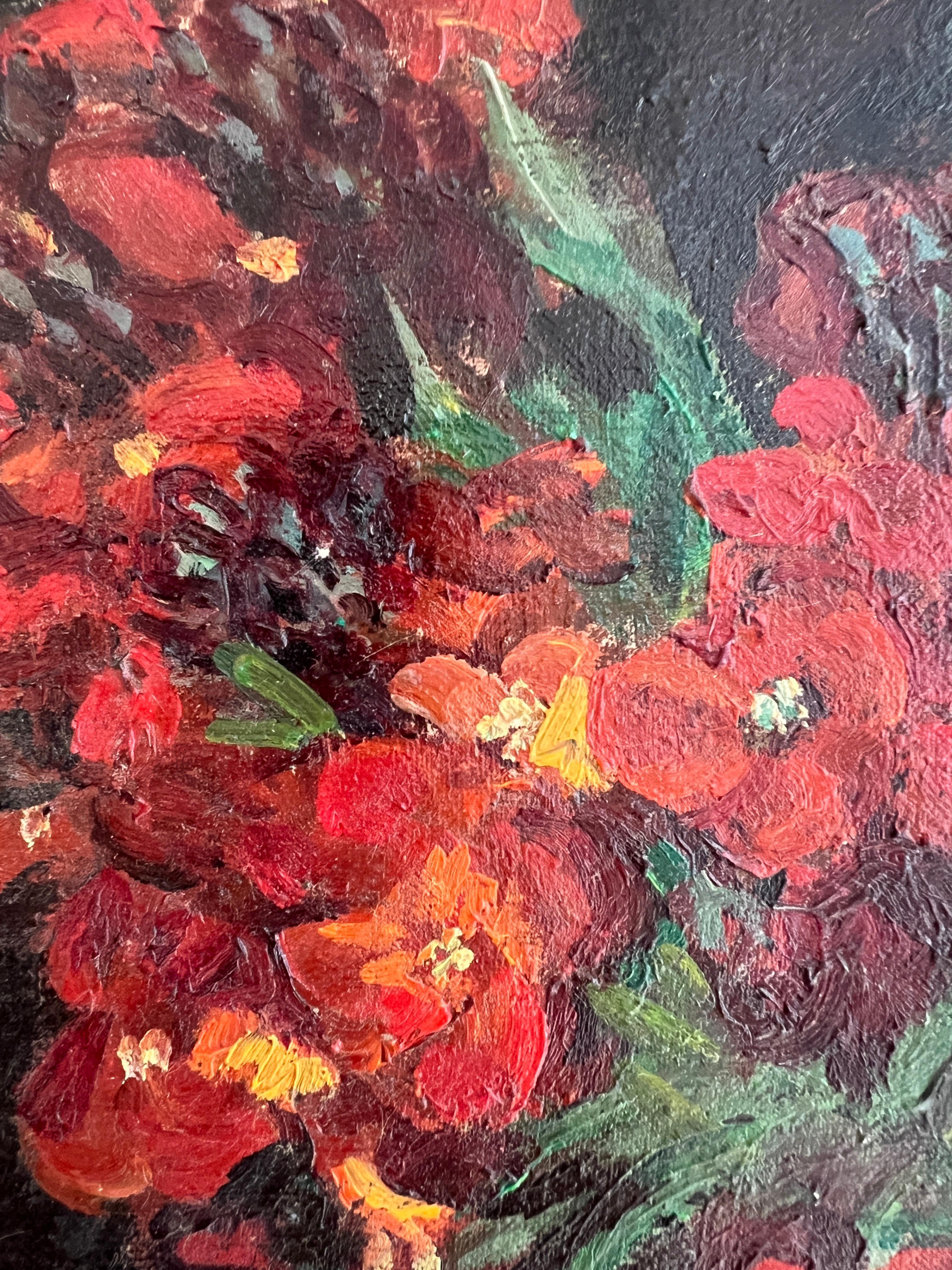 Lavori su tela

Quest'opera presenta una squisita armonia di colori e texture che cattura immediatamente l'attenzione. Al centro, un vaso in ceramica bianco crema dalla finitura liscia contiene un opulento bouquet di vivaci fiori rossi. I petali,