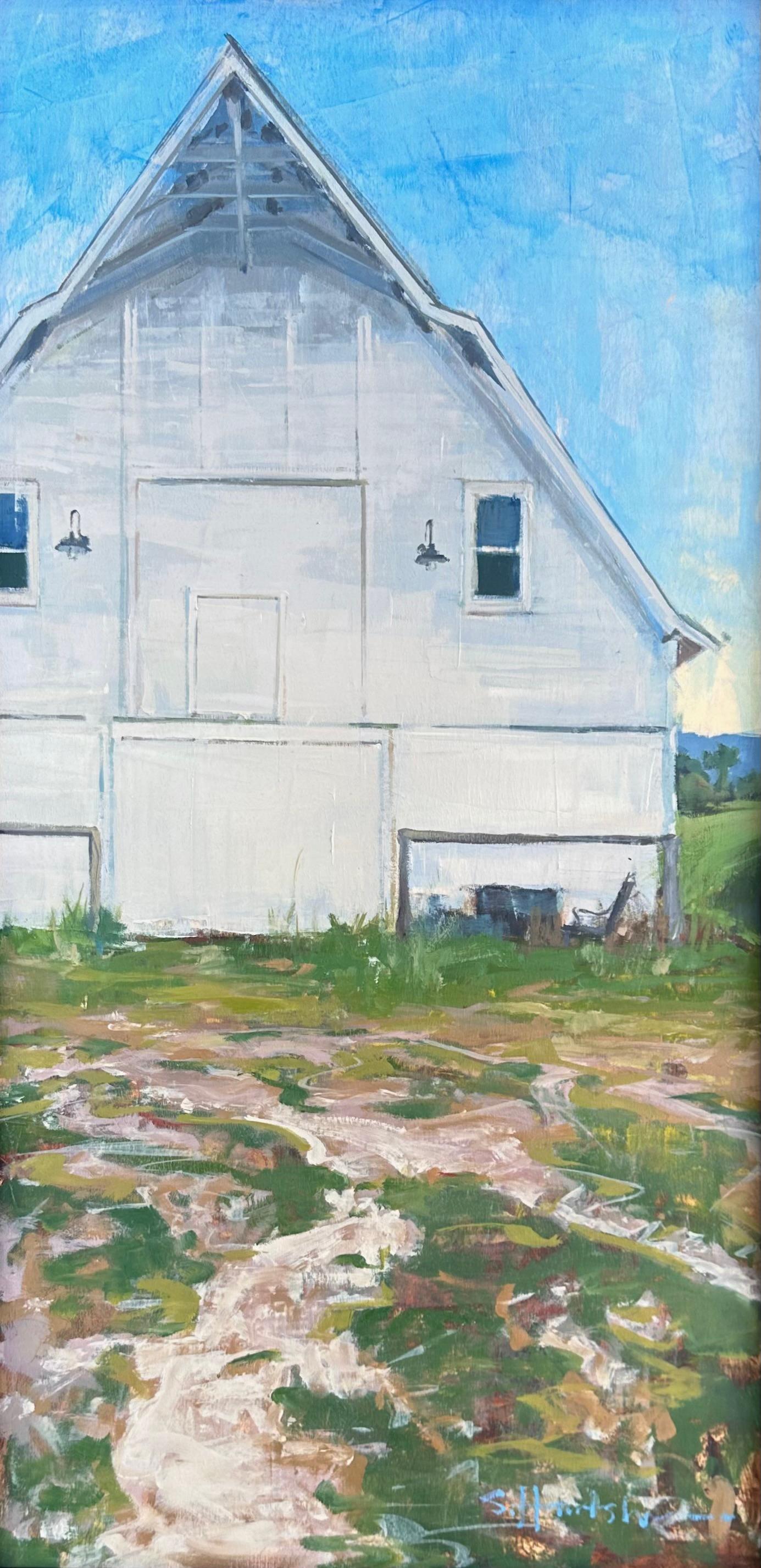 "Brinton Barn" - Impressionistisches Stilleben und Himmelslandschaft des Mittleren Westens, Ölgemälde