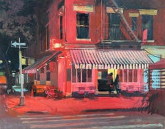 "Corner Glow" (2024) by Stephanie Hartshorn, Original Oil Cityscape Painting