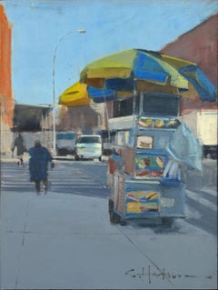 « Vendor Study #2 » (2024) de Stephanie Hartshorn, peinture à l'huile originale de paysage urbain